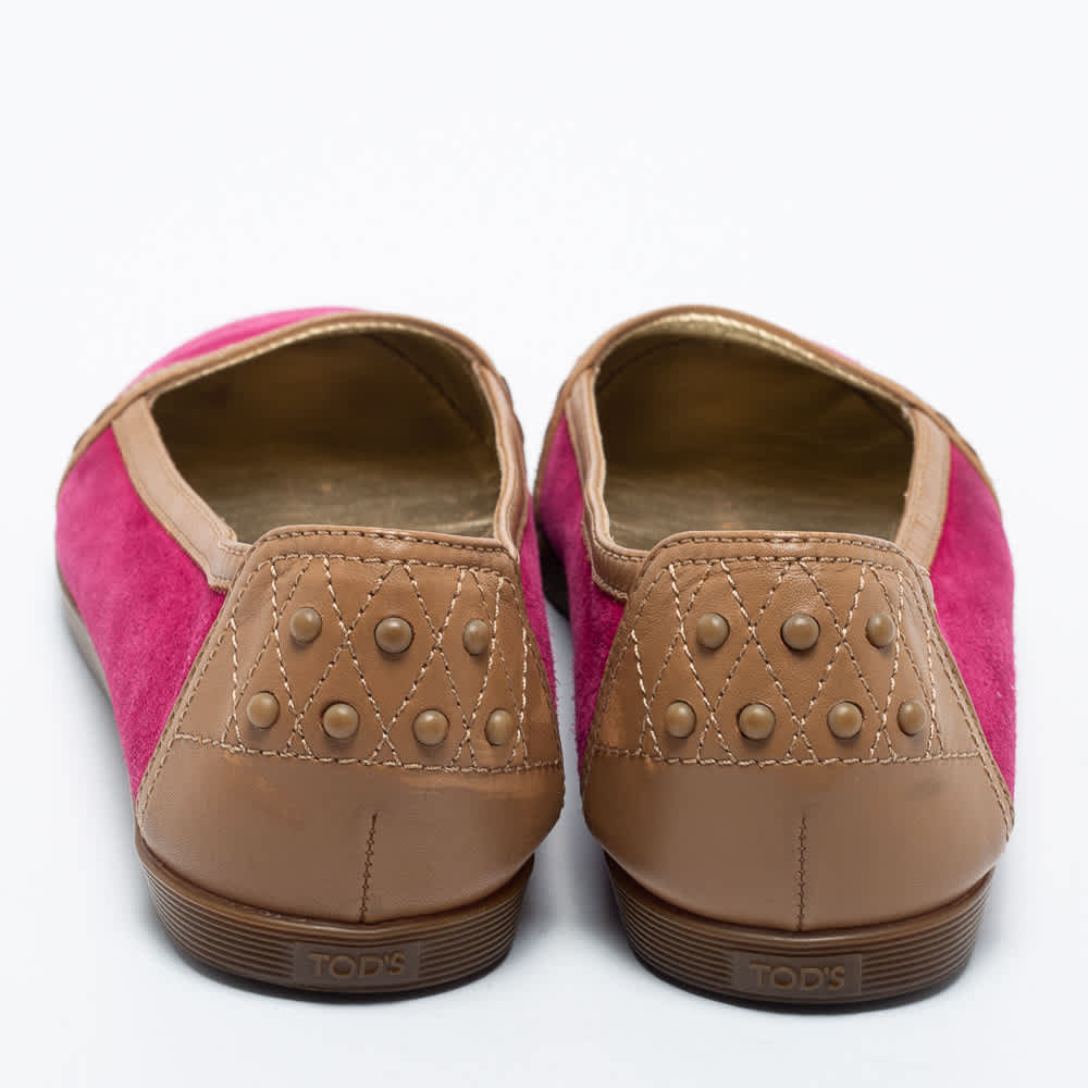 Tod's Pink/brown Suede And Leather Ballet Flats