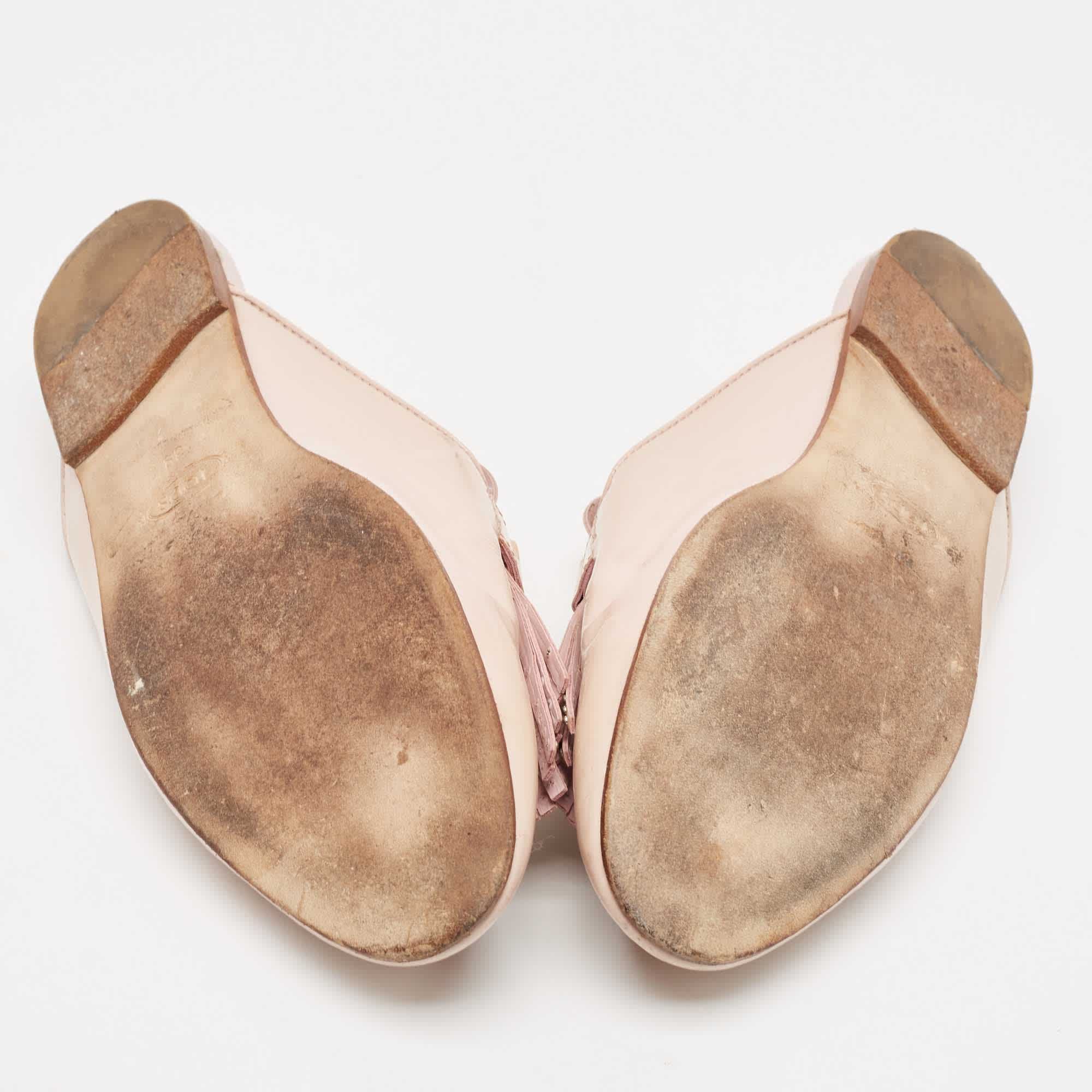 Tod's Beige Patent Studded Double T Mules