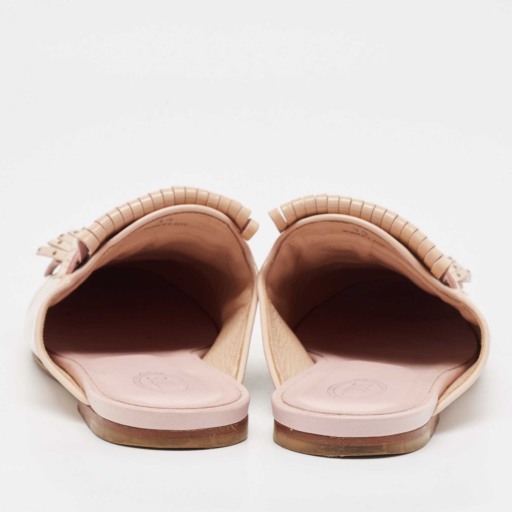 Tod's Beige Patent Studded Double T Mules