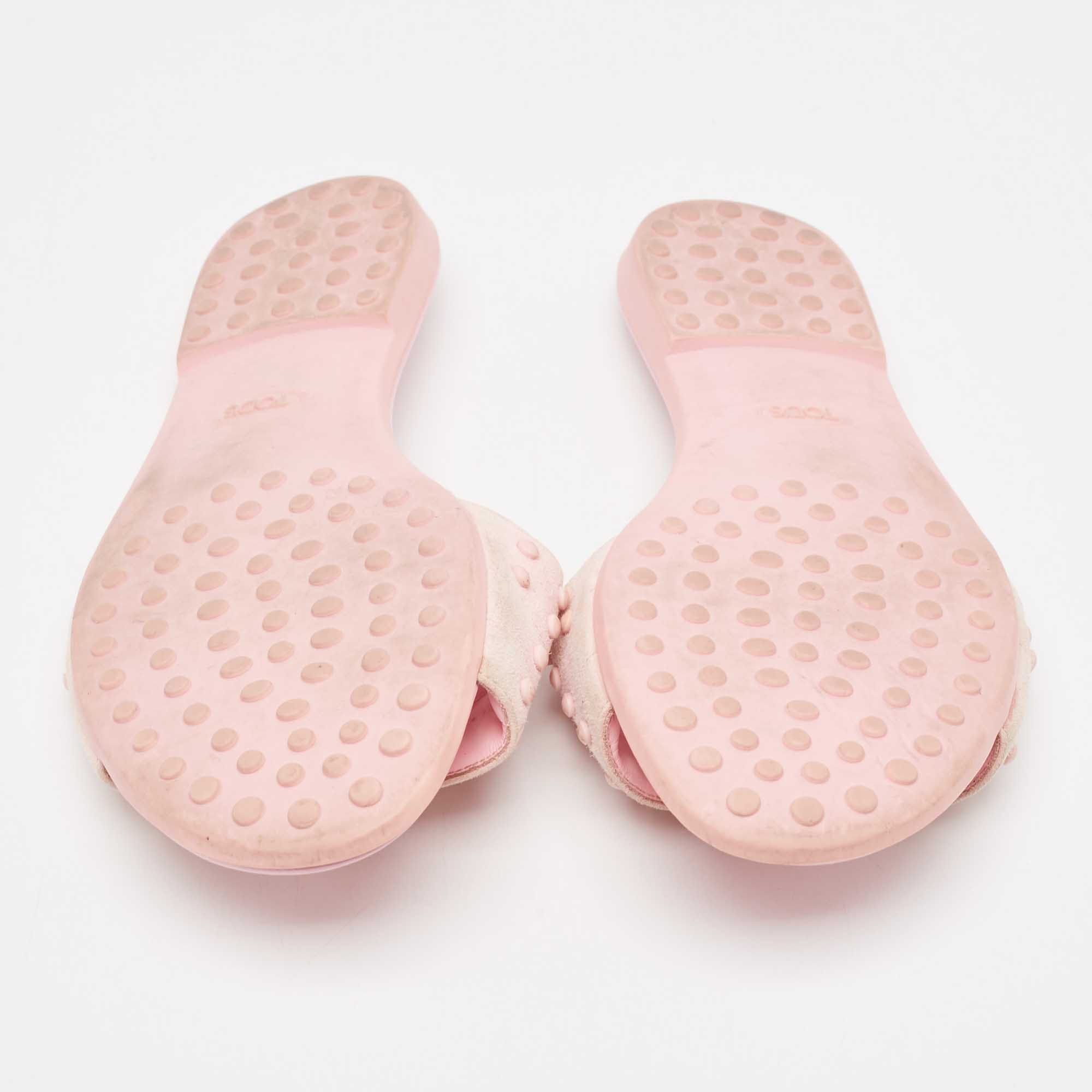 Tod's Pink Suede Studded Flat Slides
