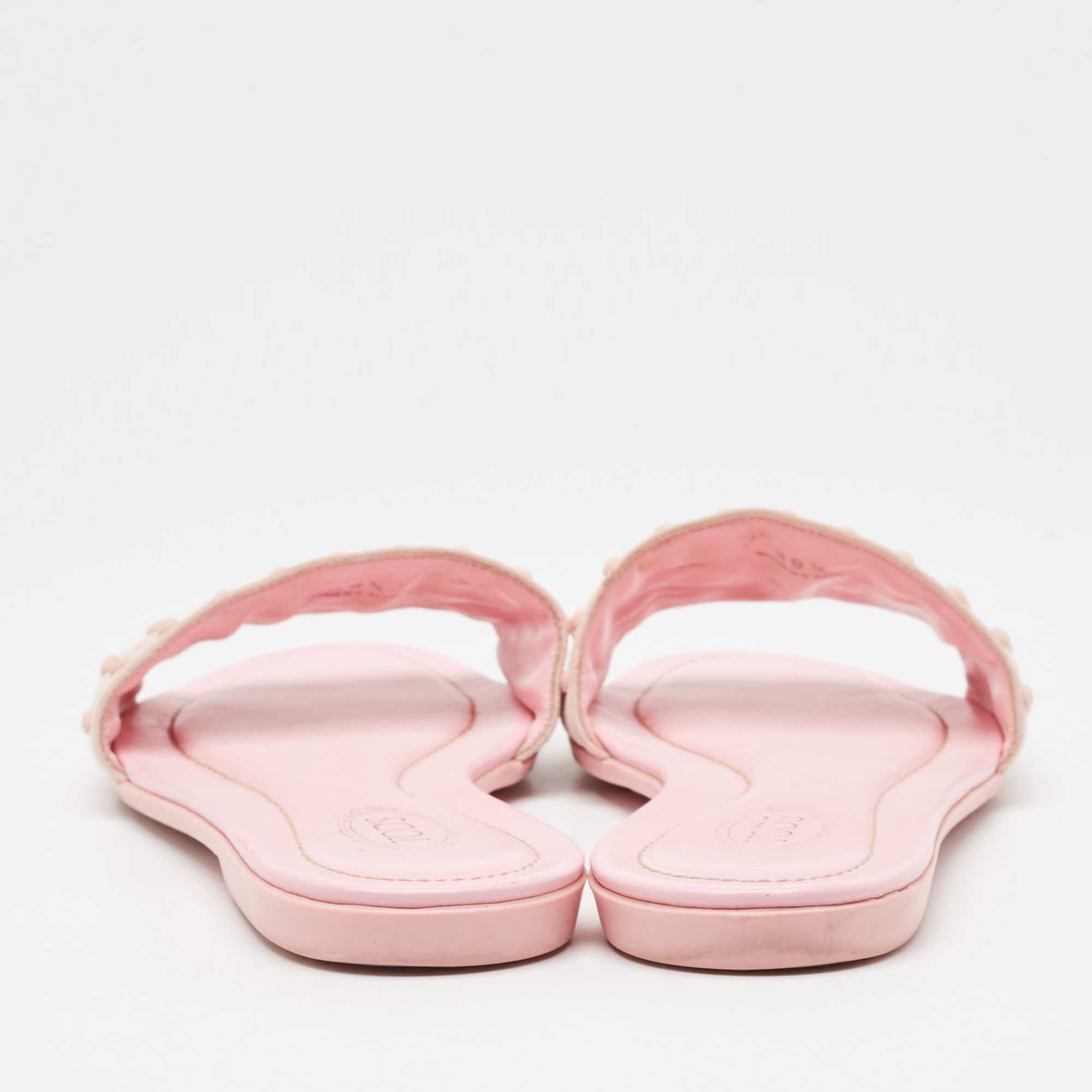 Tod's Pink Suede Studded Flat Slides