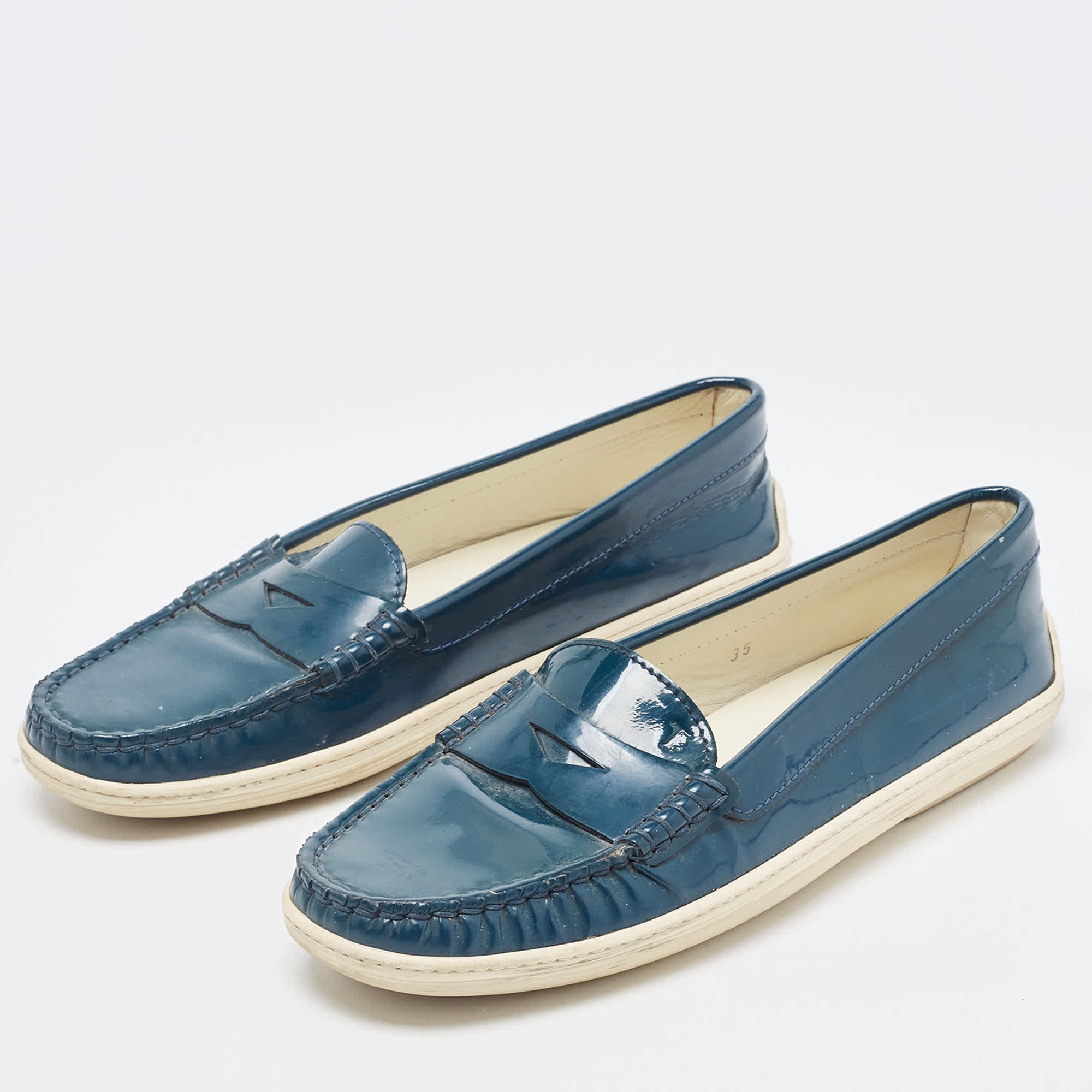 Tod's Teal Patent Leather Penny Loafers