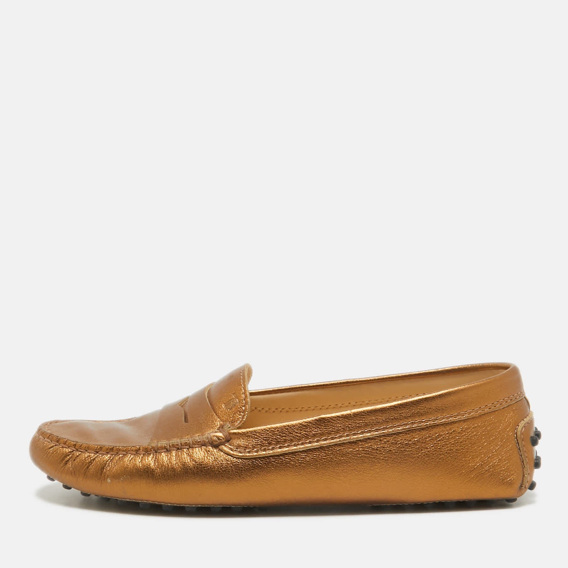 Tod's Golden Brown Leather Penny Slip On Loafers