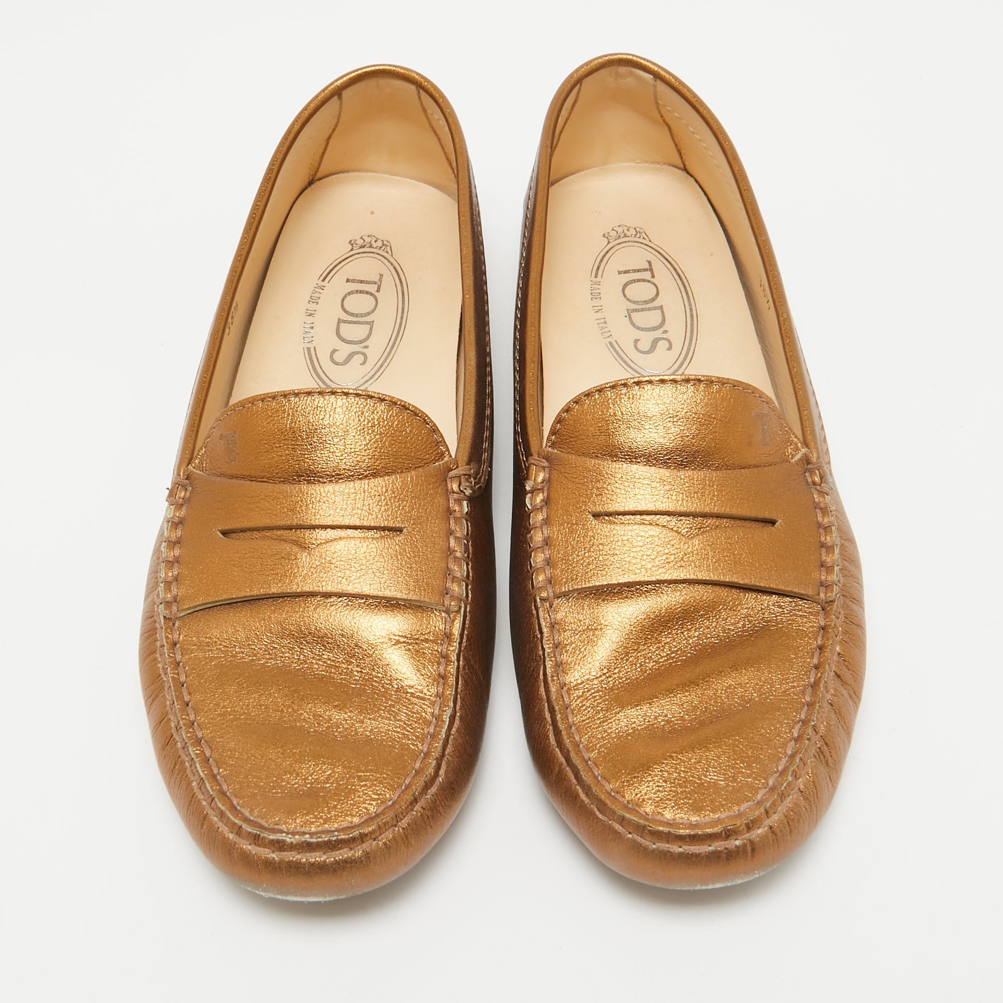 Tod's Golden Brown Leather Penny Slip On Loafers