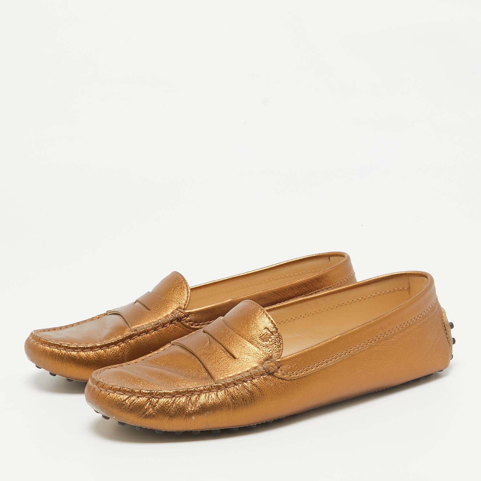 Tod's Golden Brown Leather Penny Slip On Loafers