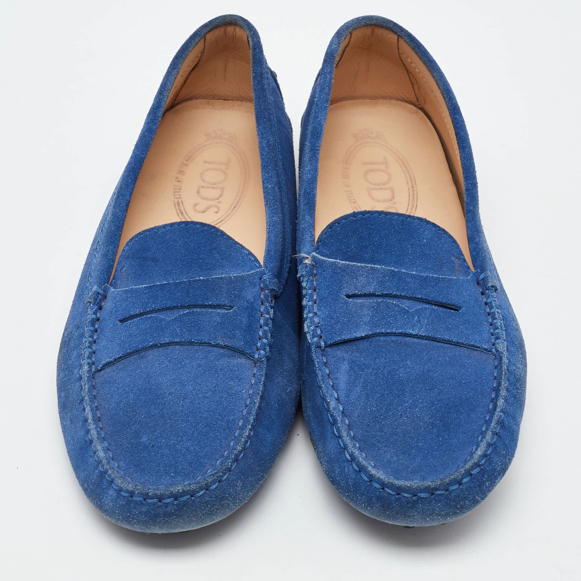 Tod's Blue Suede Slip On Loafers