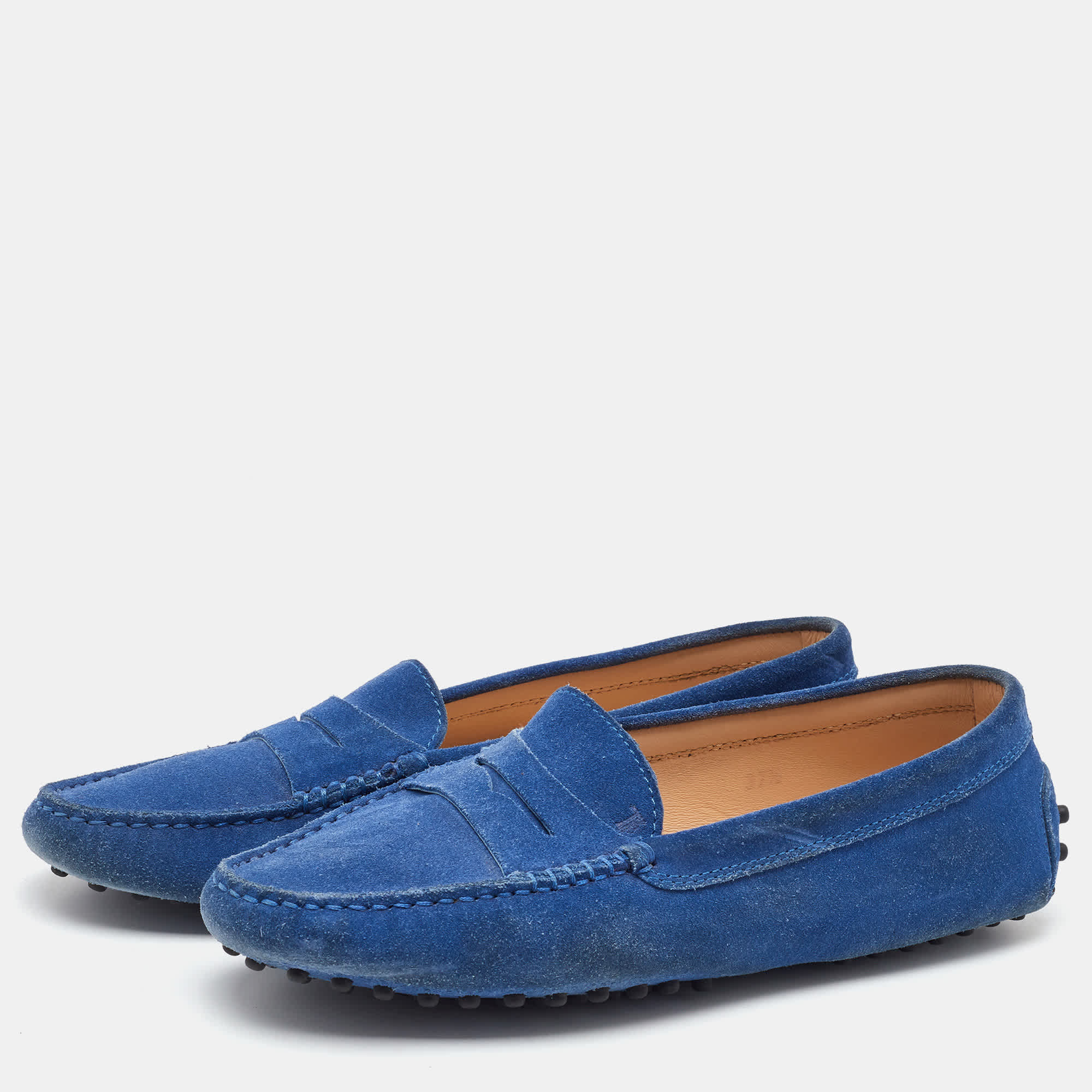 Tod's Blue Suede Slip On Loafers