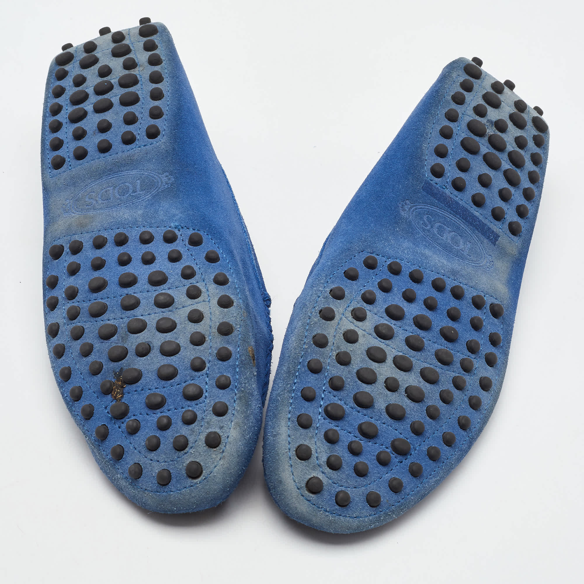 Tod's Blue Suede Slip On Loafers