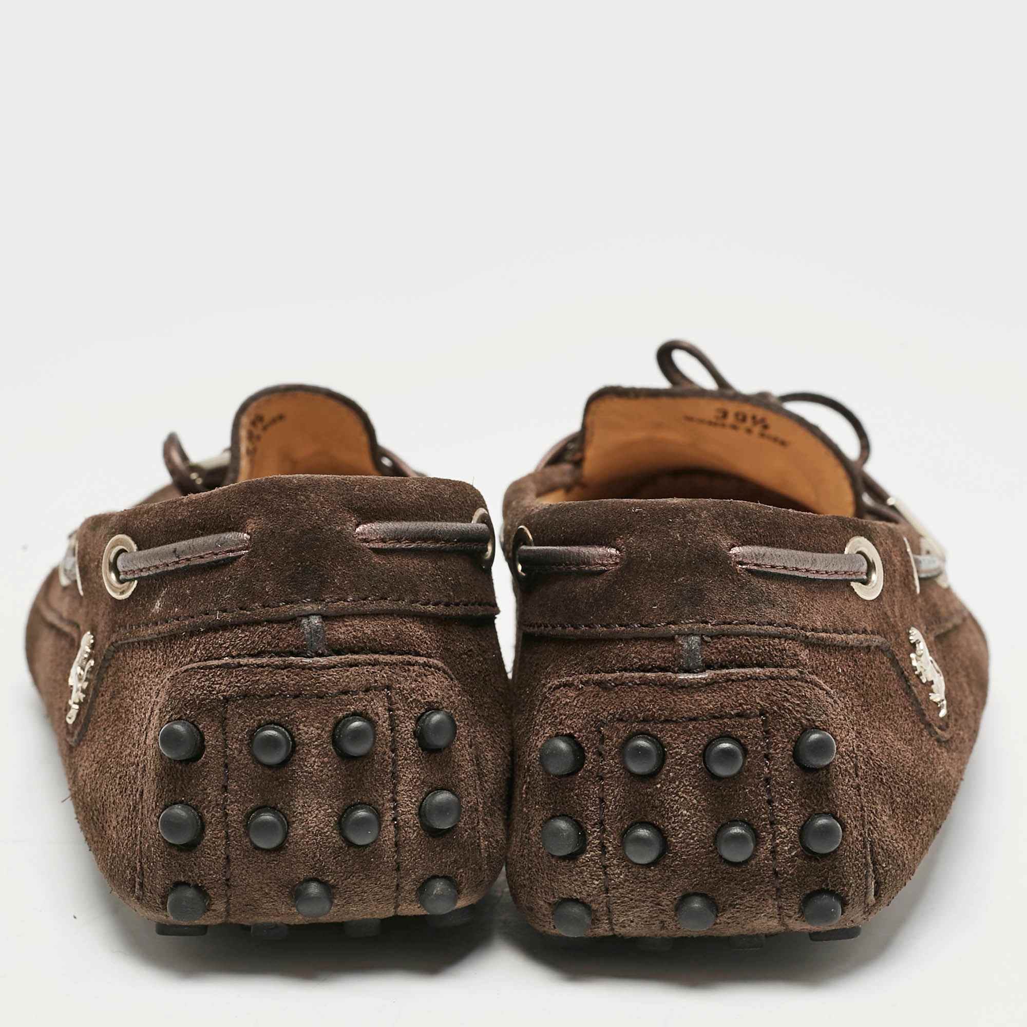 Tod's For Ferrari Brown Suede Bow Slip On Loafers
