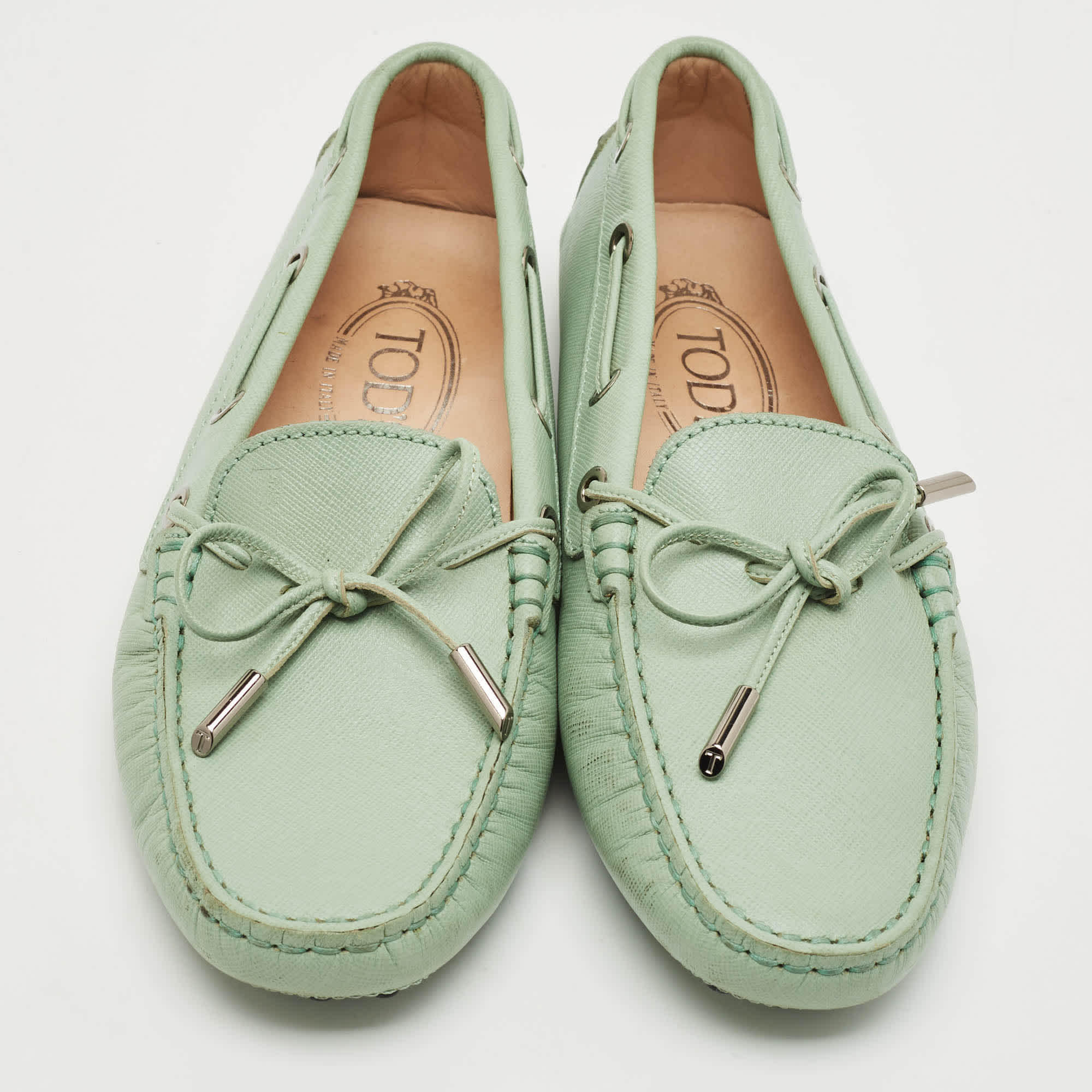 Tod's Green Leather Gommino Slip On Loafers