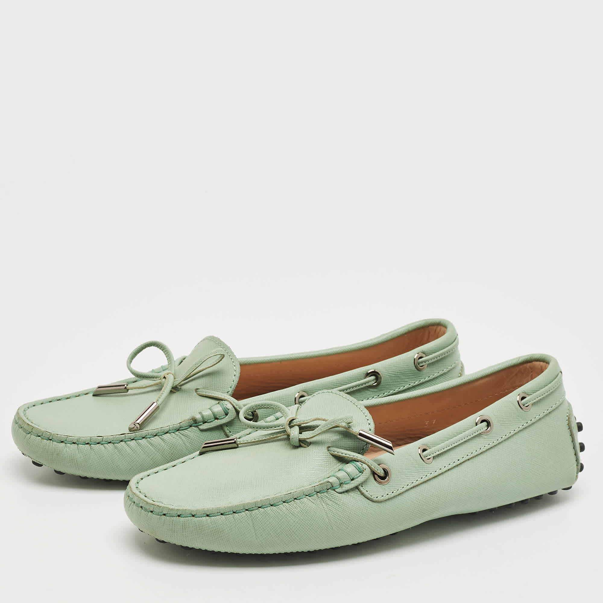 Tod's Green Leather Gommino Slip On Loafers