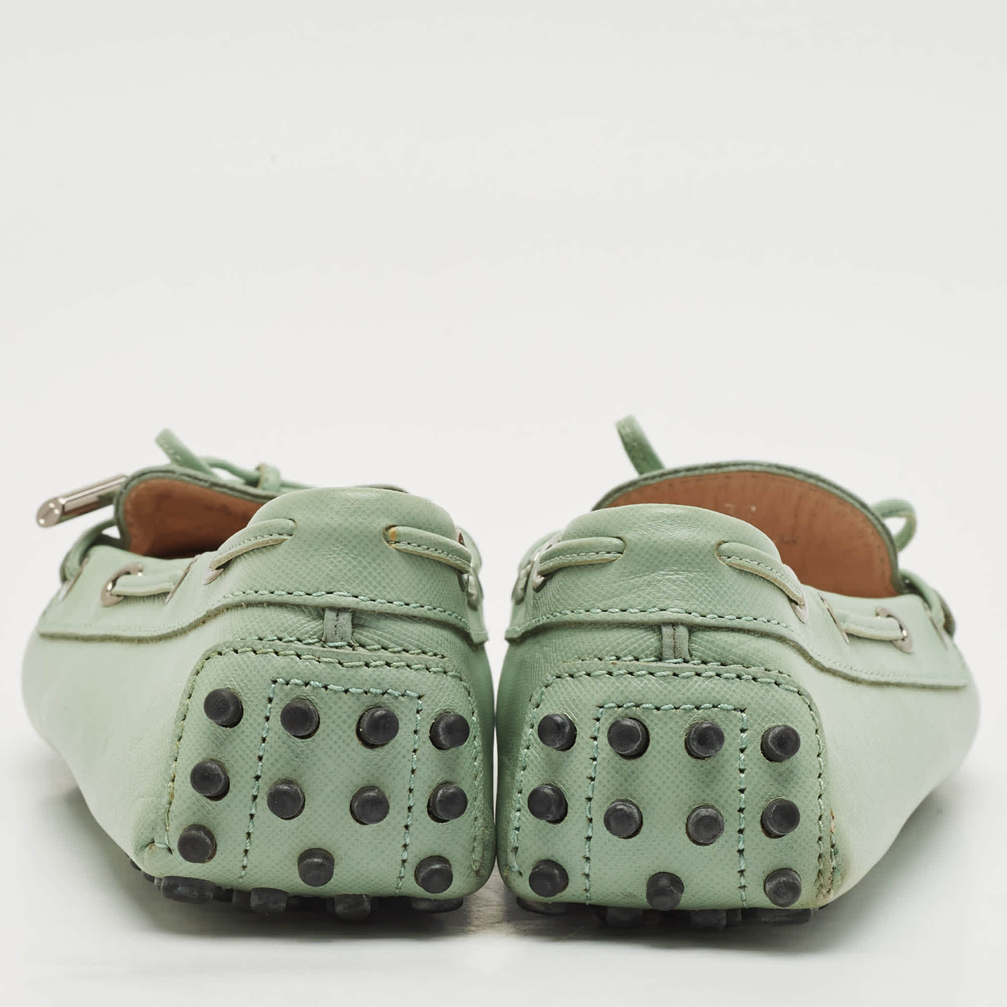 Tod's Green Leather Gommino Slip On Loafers