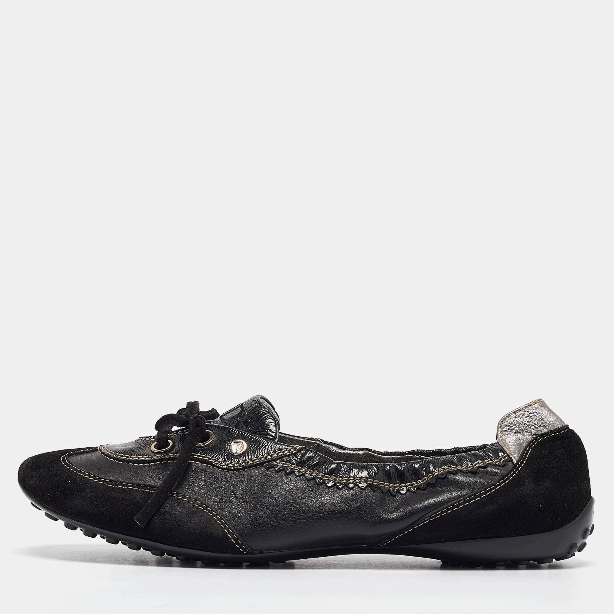 Tod's Black Leather And Suede Ballet Flats