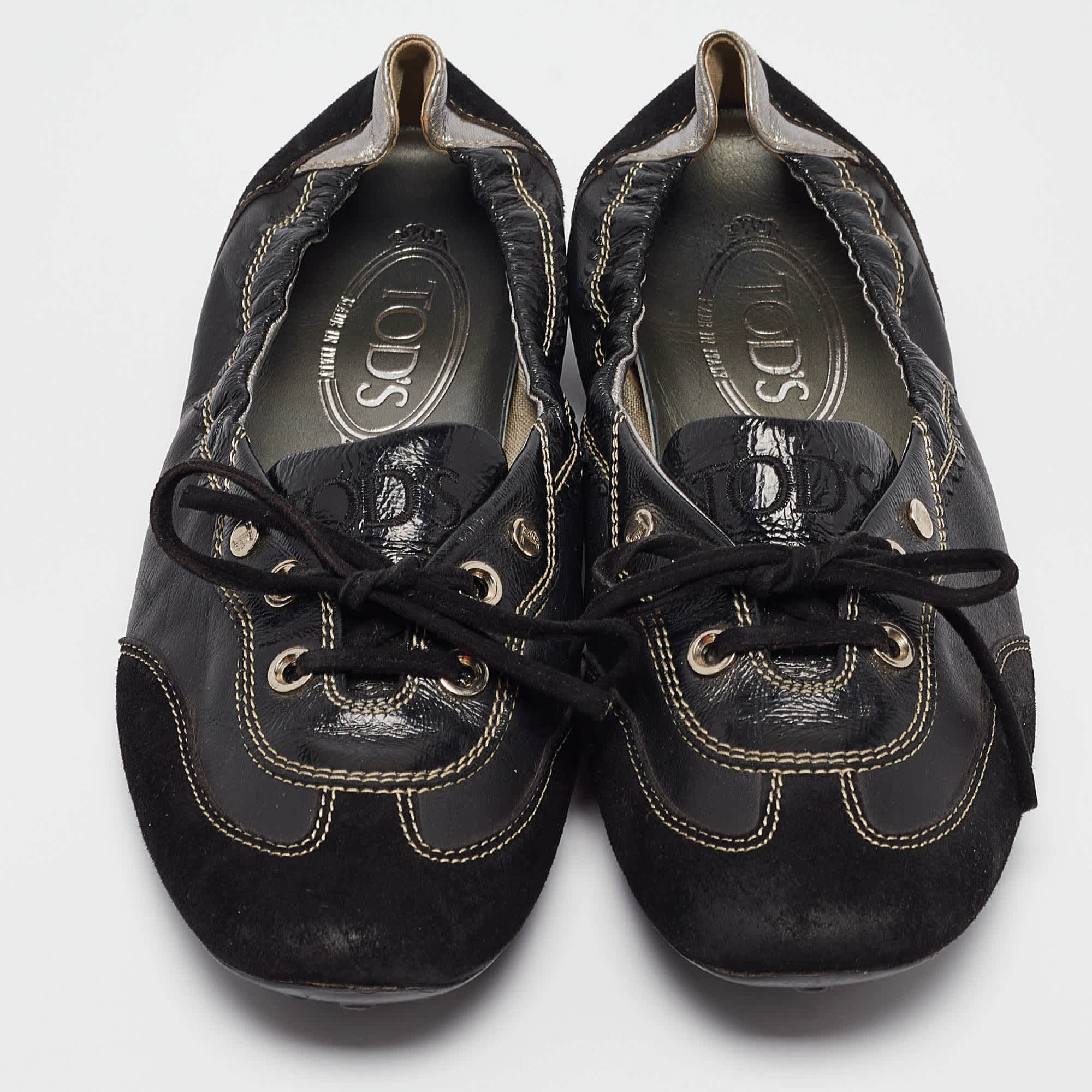 Tod's Black Leather And Suede Ballet Flats