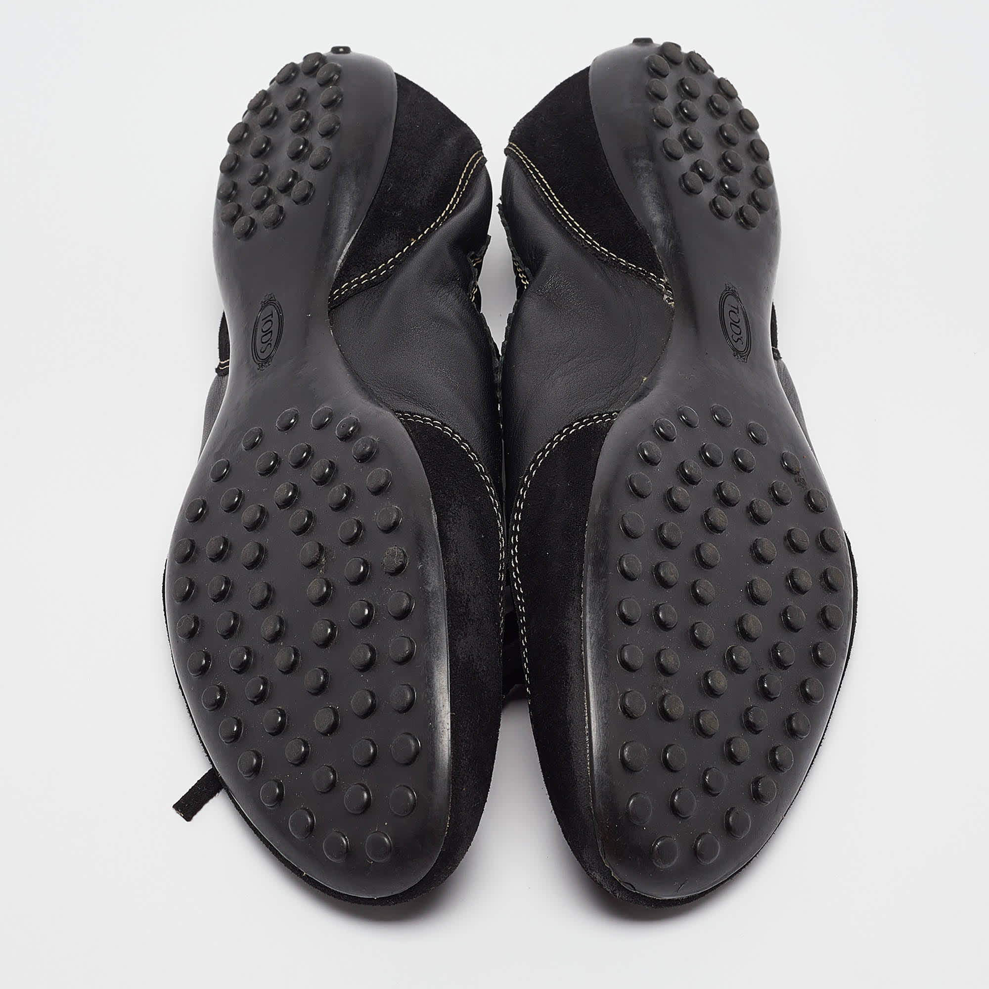 Tod's Black Leather And Suede Ballet Flats