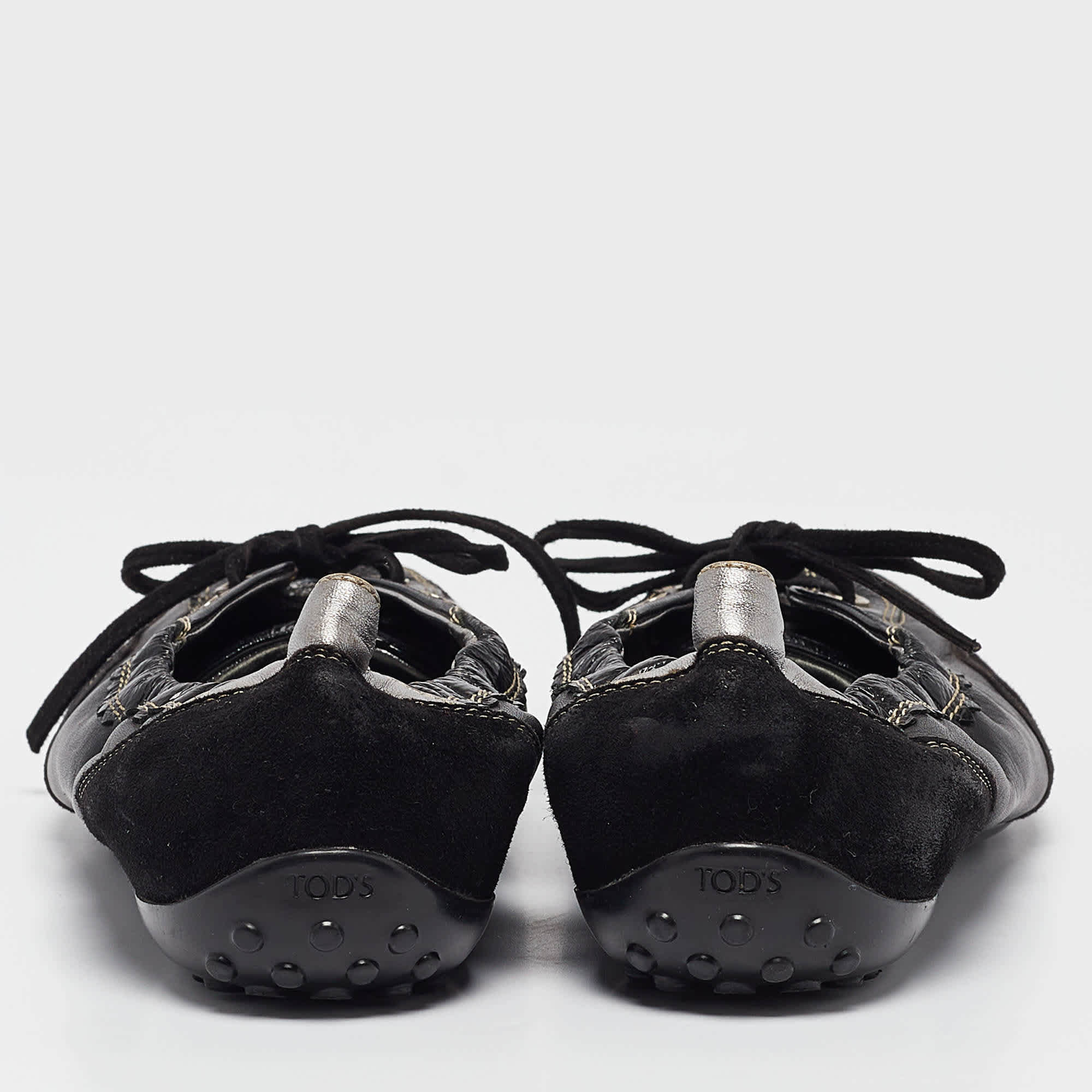Tod's Black Leather And Suede Ballet Flats