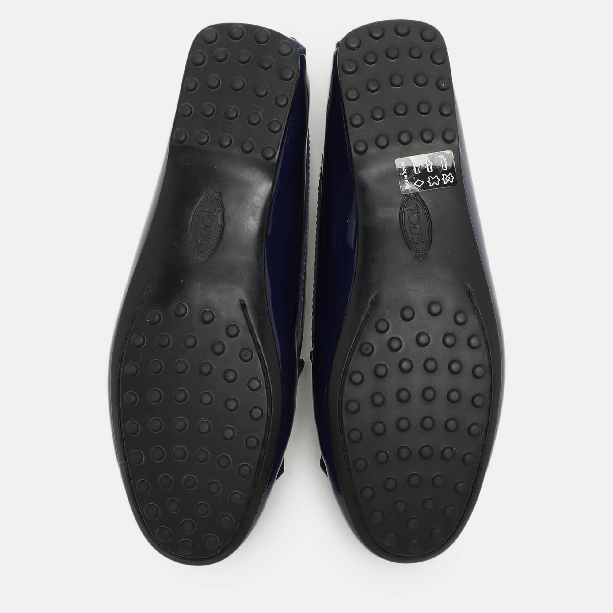 Tod's Blue Patent Leather Fringe Detail Loafers