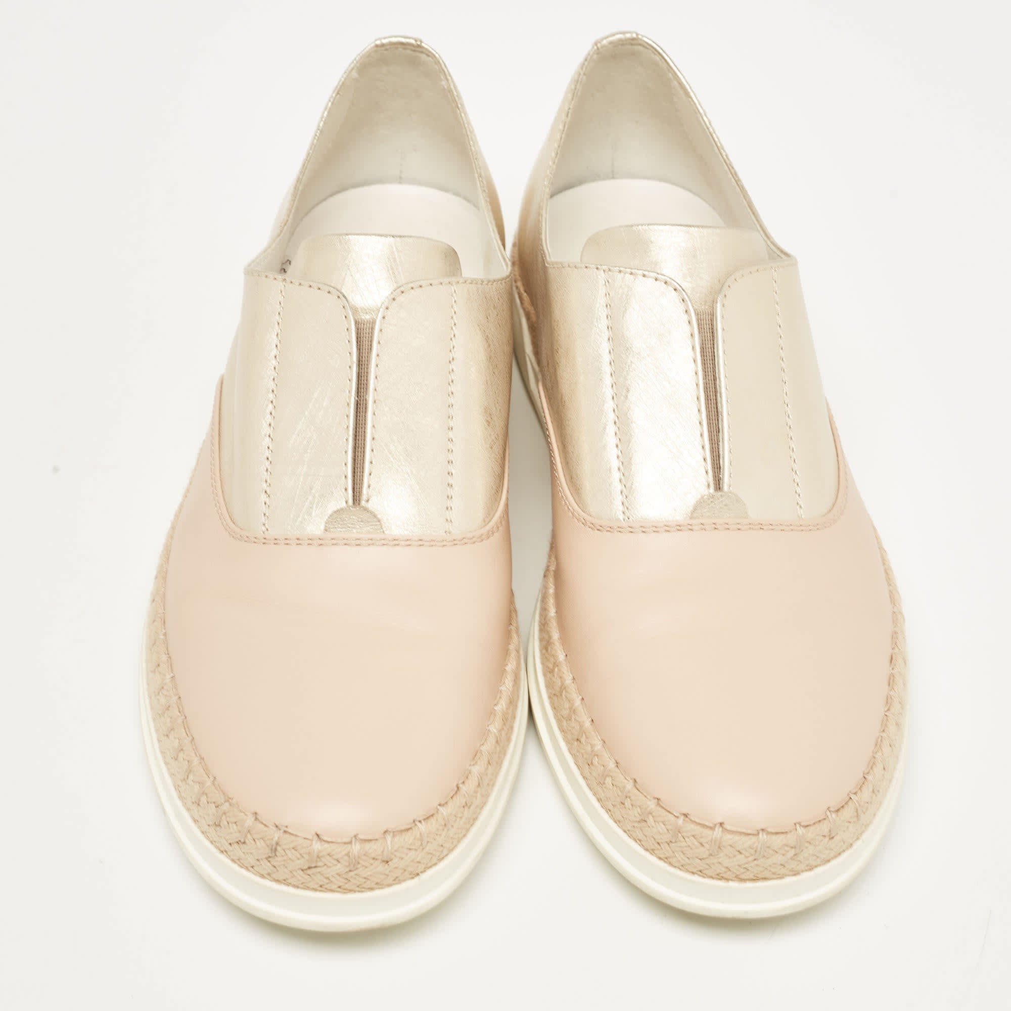 Tod's Beige/gold Leather Espadrille Flat