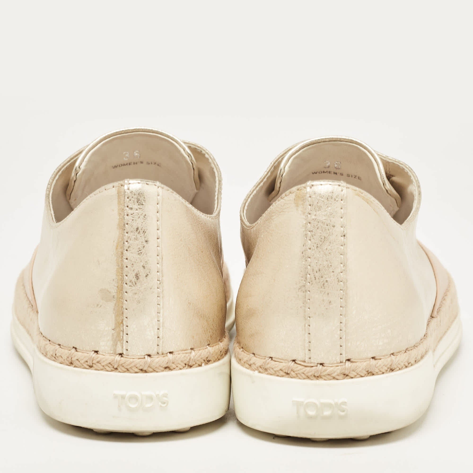 Tod's Beige/gold Leather Espadrille Flat