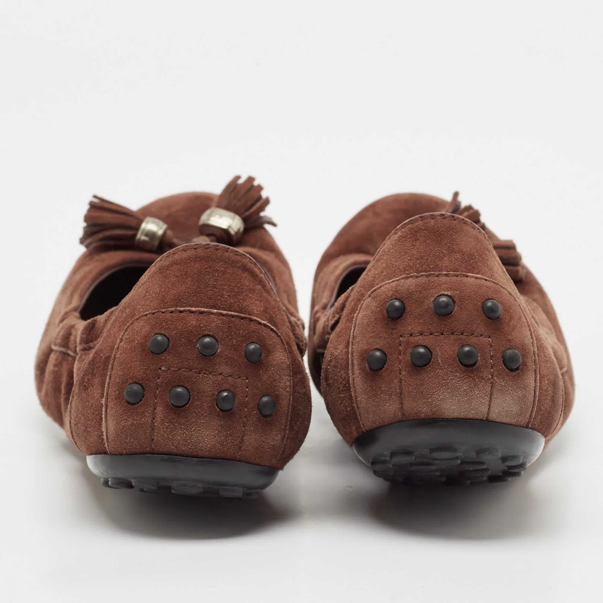Tod's Dark Brown Suede Scrunch Ballet Flats