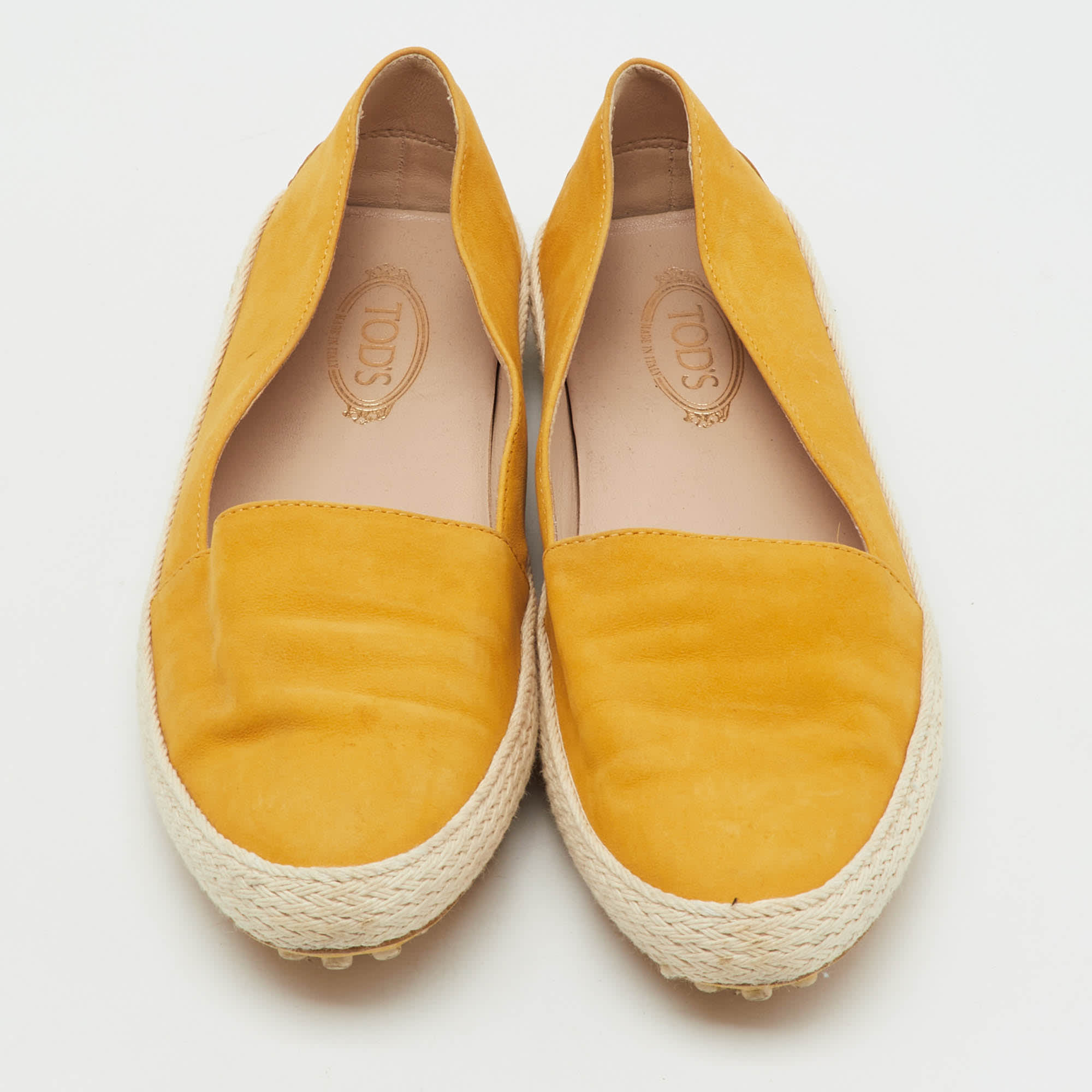 Tod's Mustard Yellow Nubuck Leather Skate Espadrille Flats