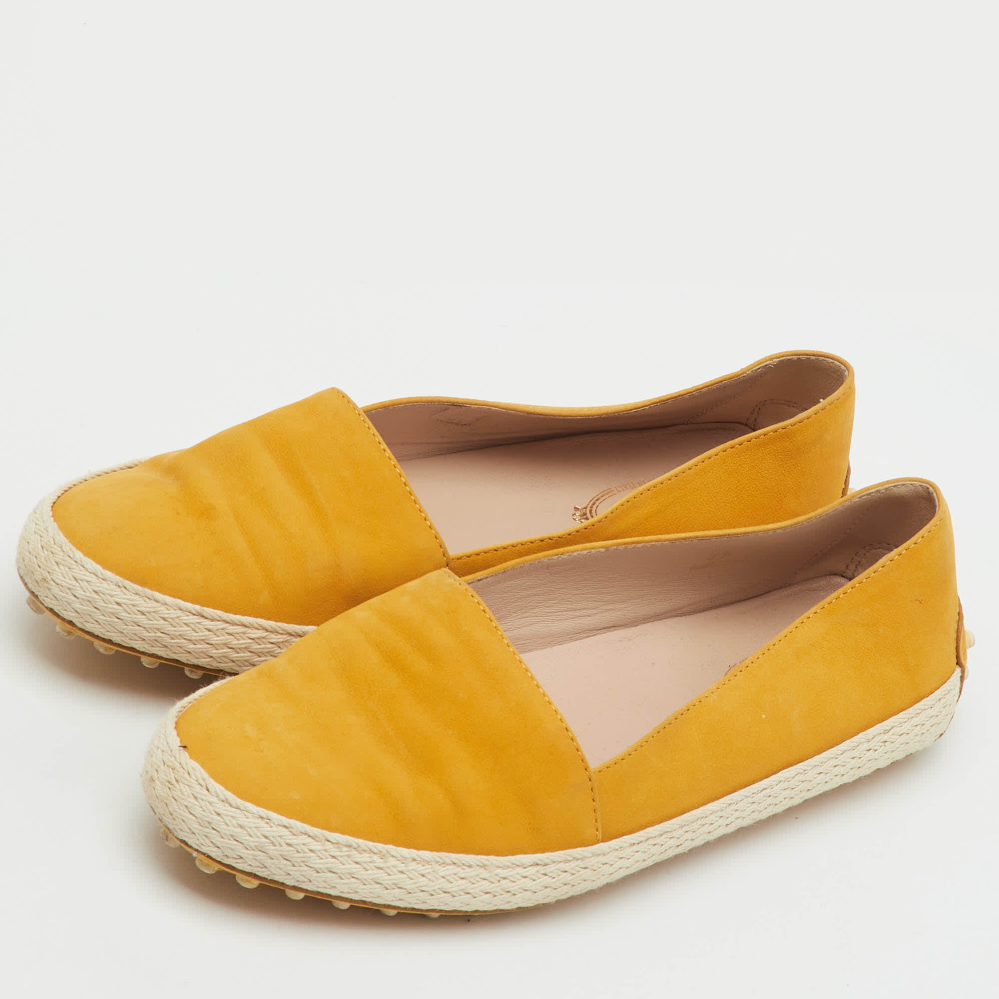 Tod's Mustard Yellow Nubuck Leather Skate Espadrille Flats