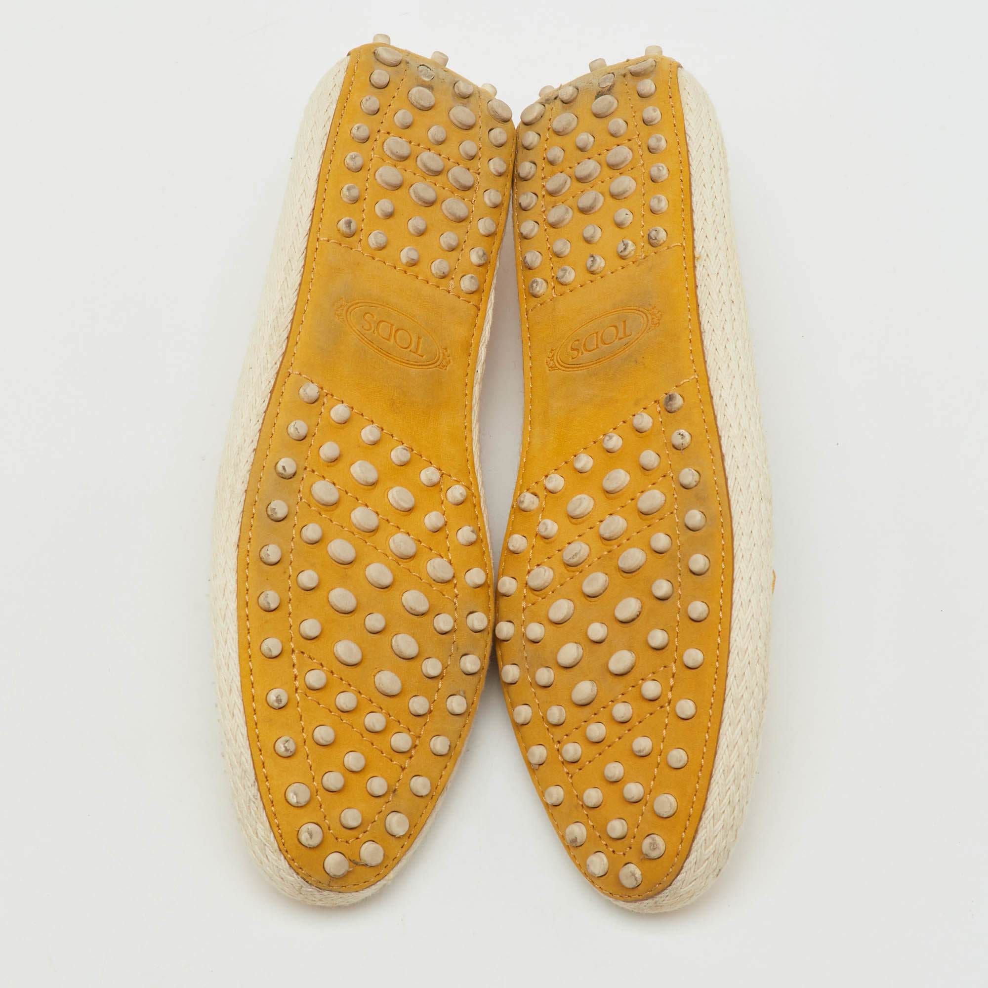 Tod's Mustard Yellow Nubuck Leather Skate Espadrille Flats