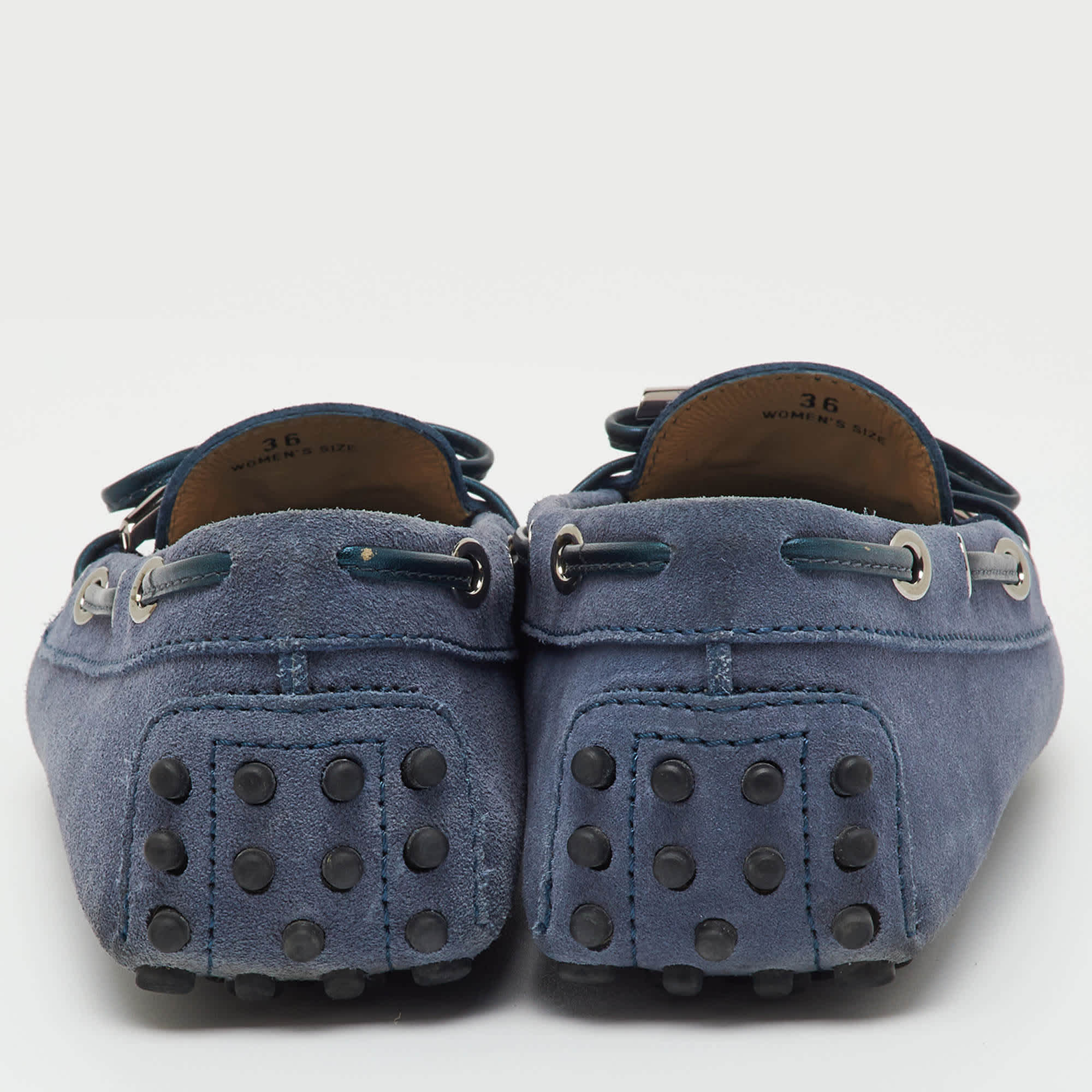 Tod's Blue Suede Gommino Bow Slip On Loafers