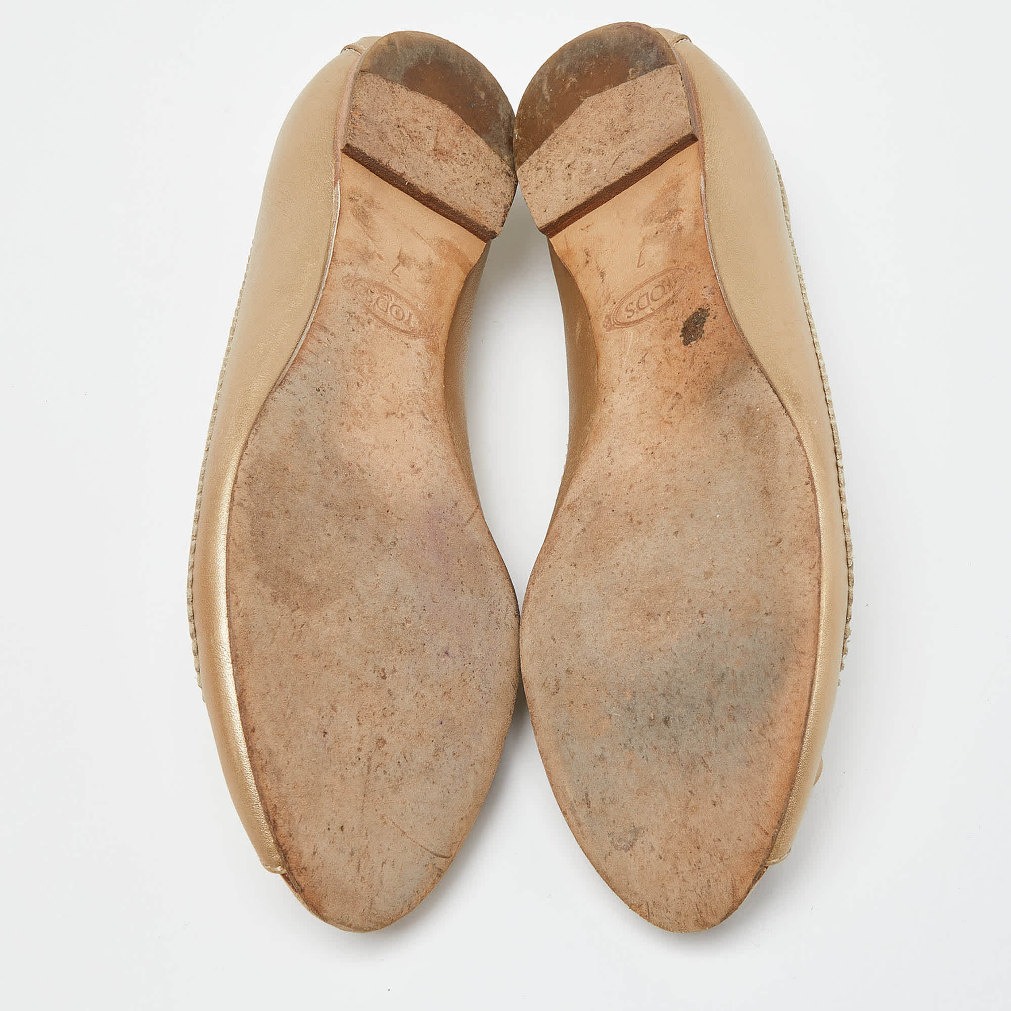 Tod's Beige Leather Bow Peep Toe Ballet Flats