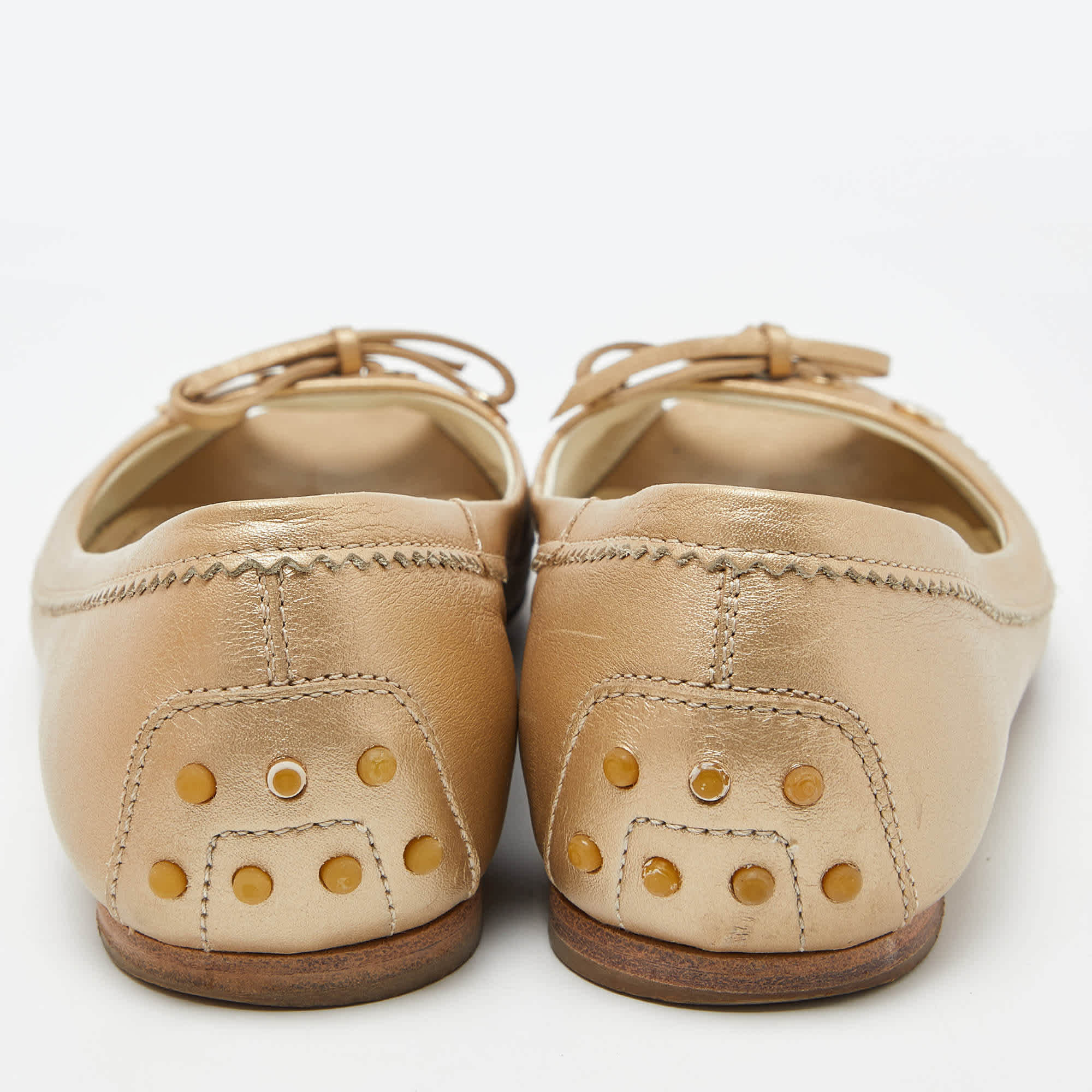 Tod's Beige Leather Bow Peep Toe Ballet Flats