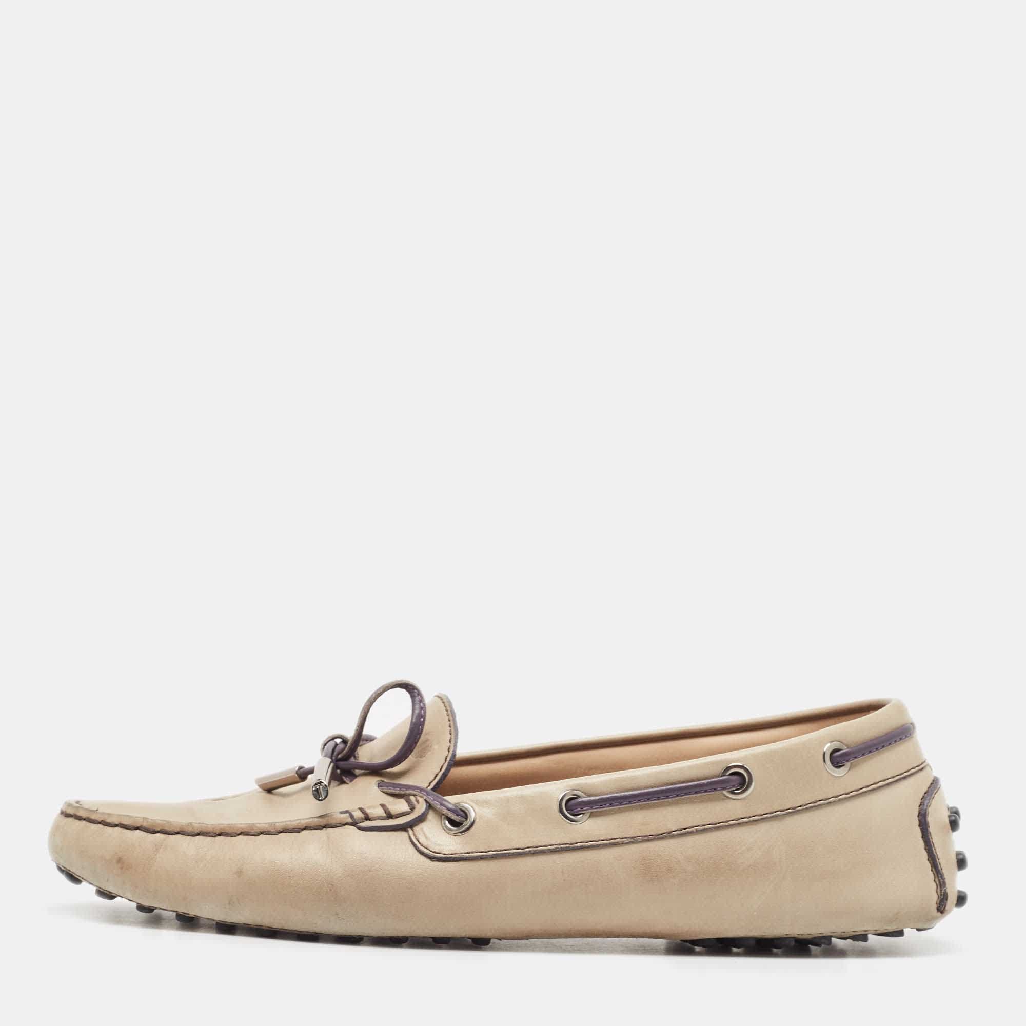 Tod's Grey Leather Slip On Loafers