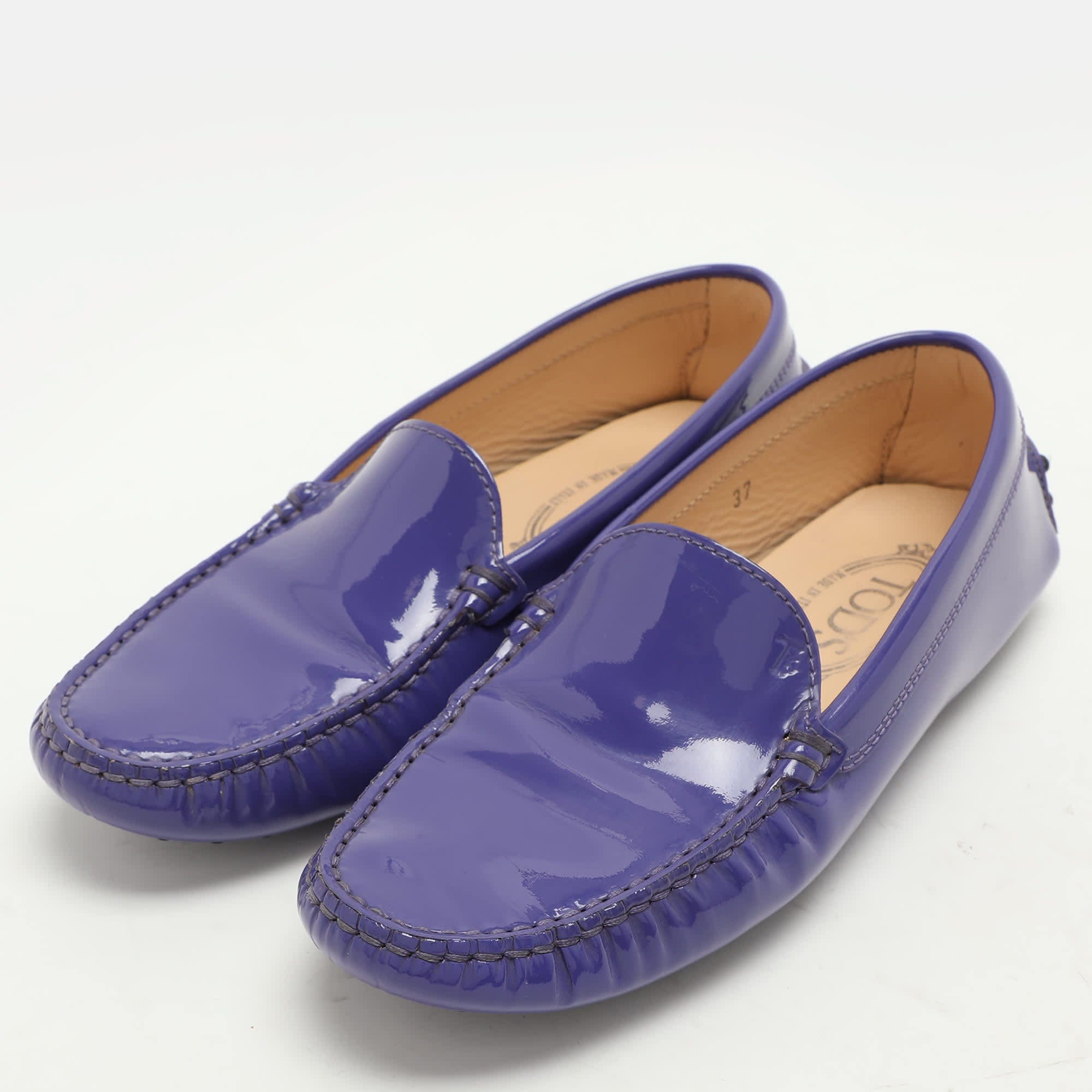 Tod's Purple Patent Leather Slip On Loafers