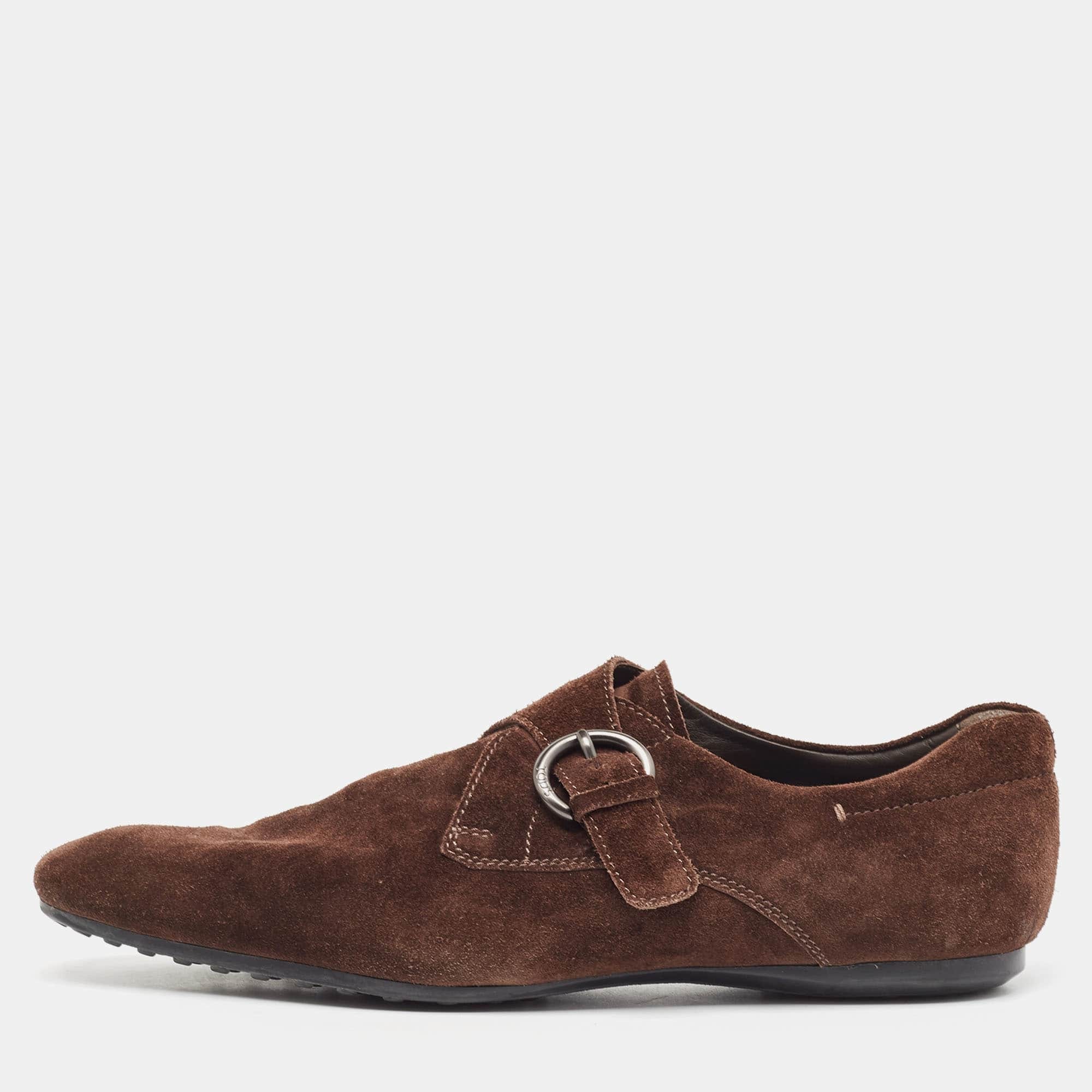 Tod's Brown Suede Monk Strap Derby Loafers