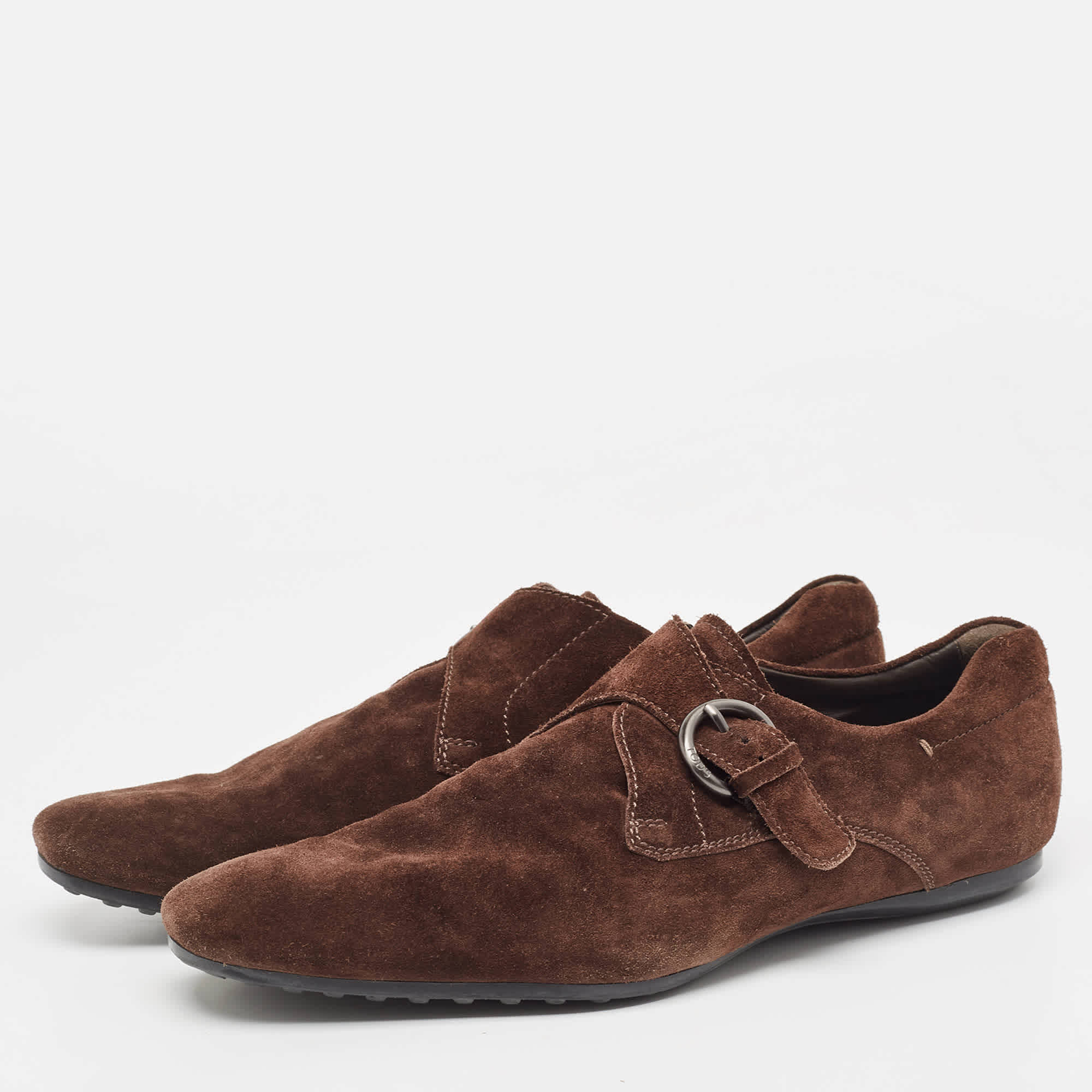 Tod's Brown Suede Monk Strap Derby Loafers