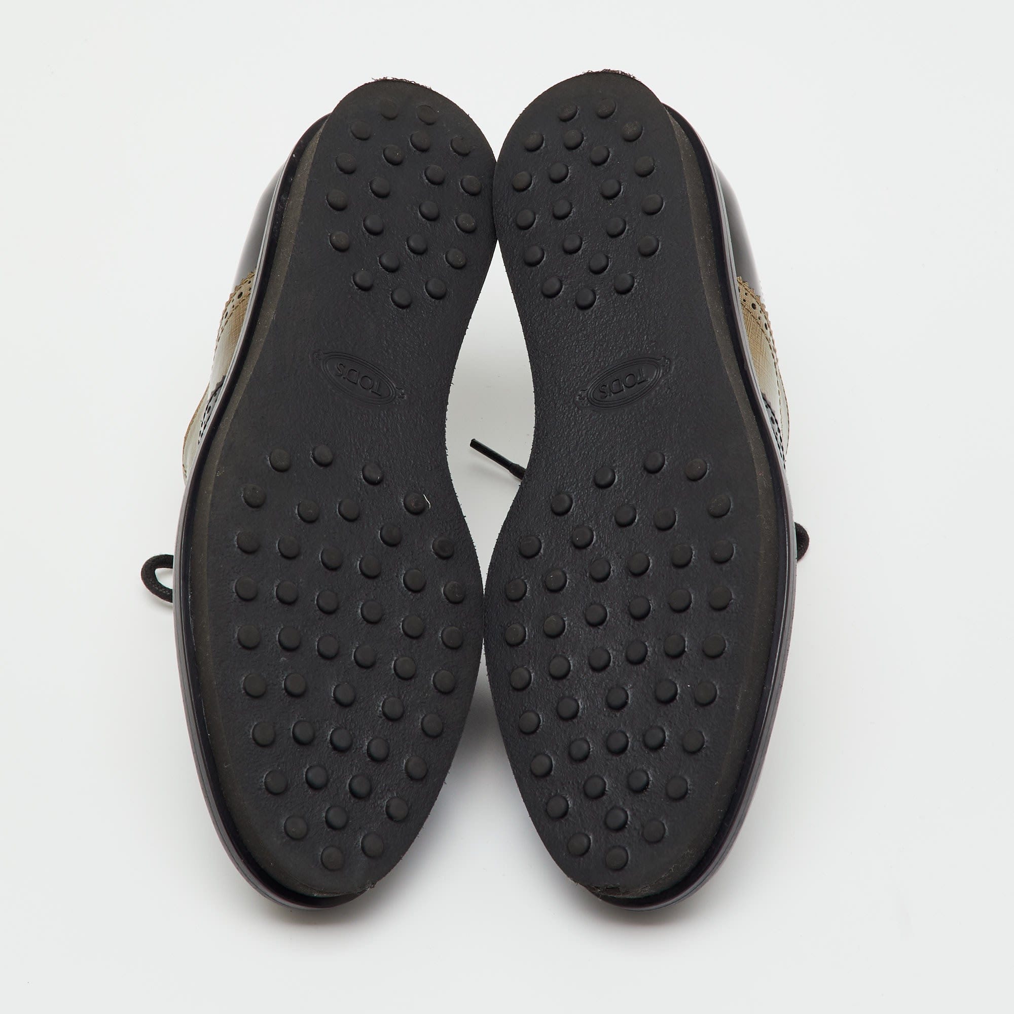 Tod's Black/metallic Gold And Leather Brogue Wingtip Lace Up Oxfords