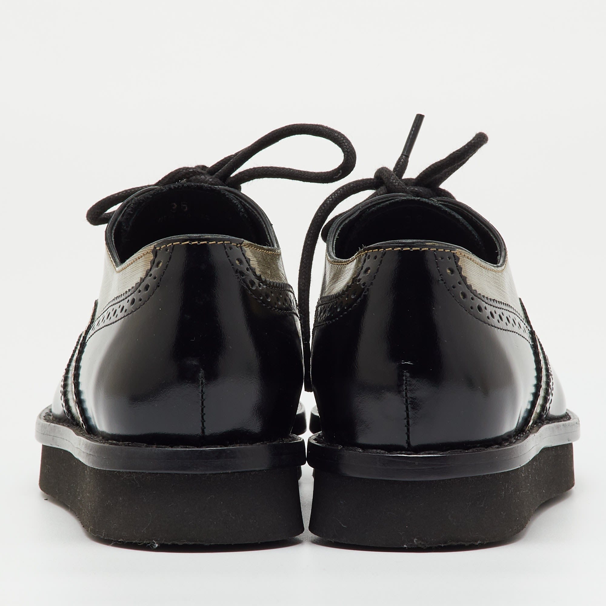 Tod's Black/metallic Gold And Leather Brogue Wingtip Lace Up Oxfords