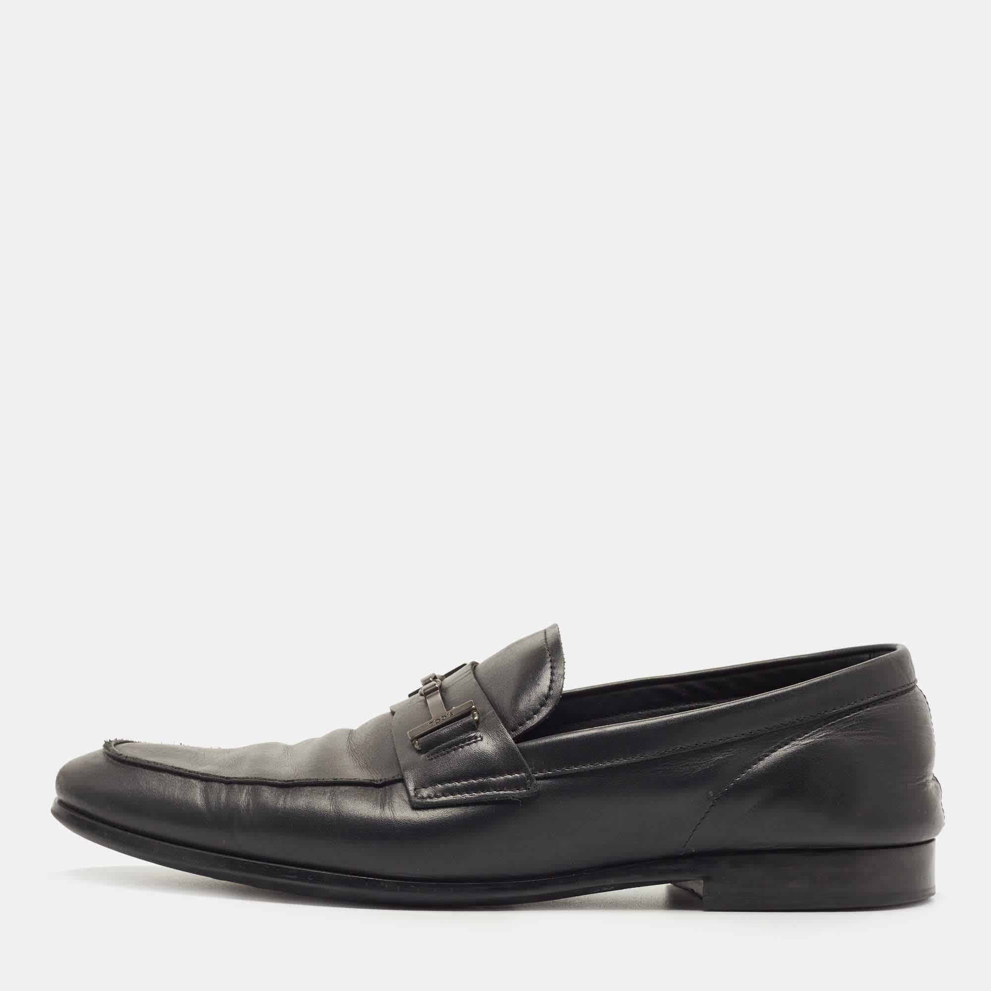 Tod's Black Leather Slip On Loafers