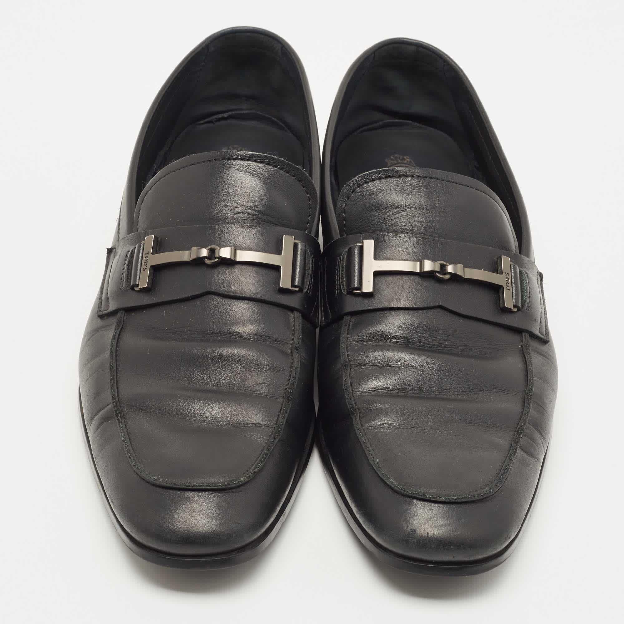 Tod's Black Leather Slip On Loafers