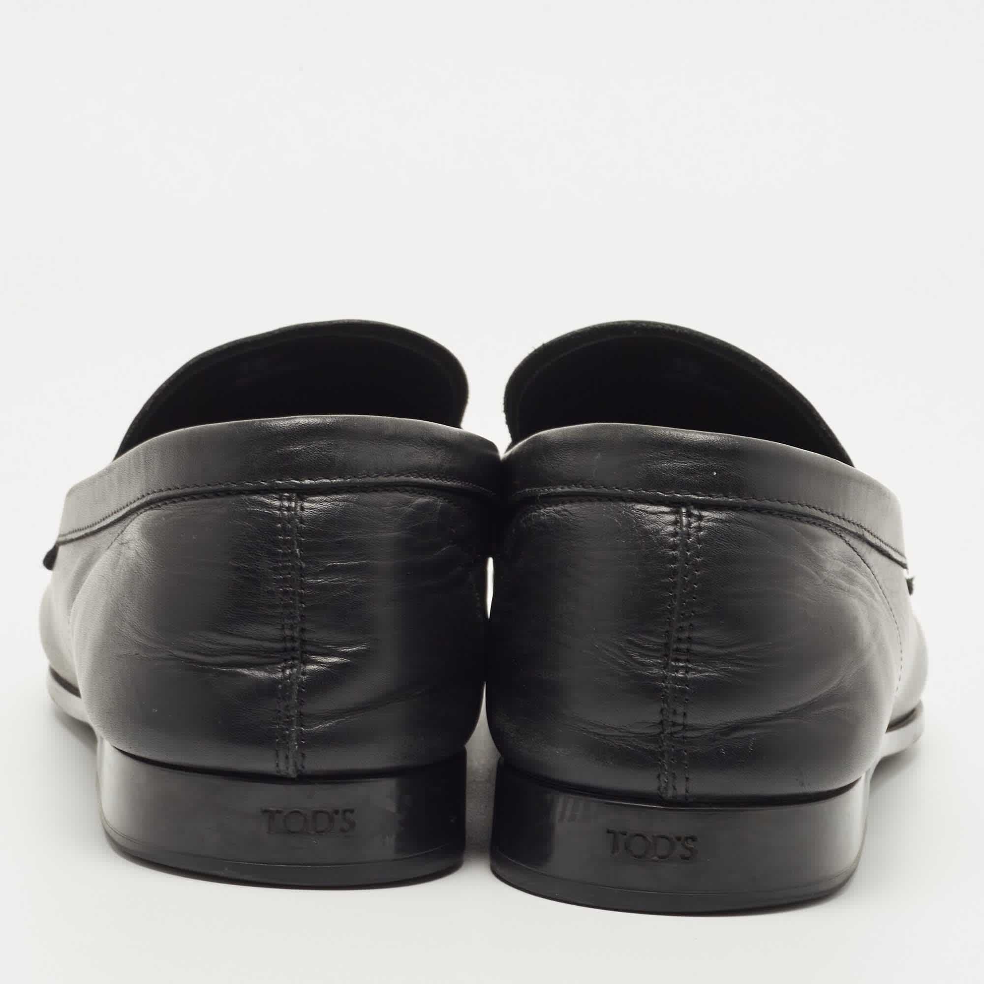 Tod's Black Leather Slip On Loafers