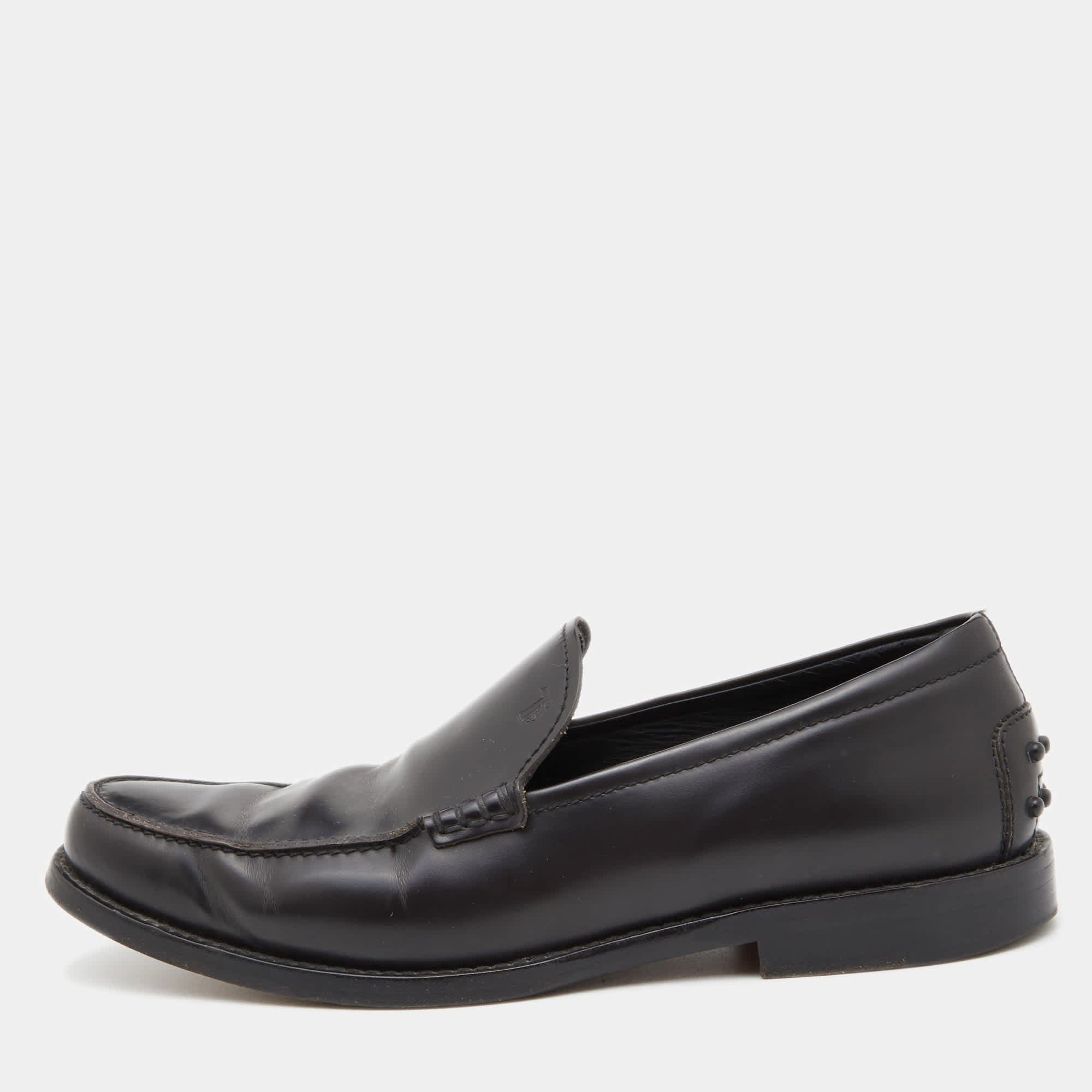 Tod's Dark Brown Leather Slip On Loafers