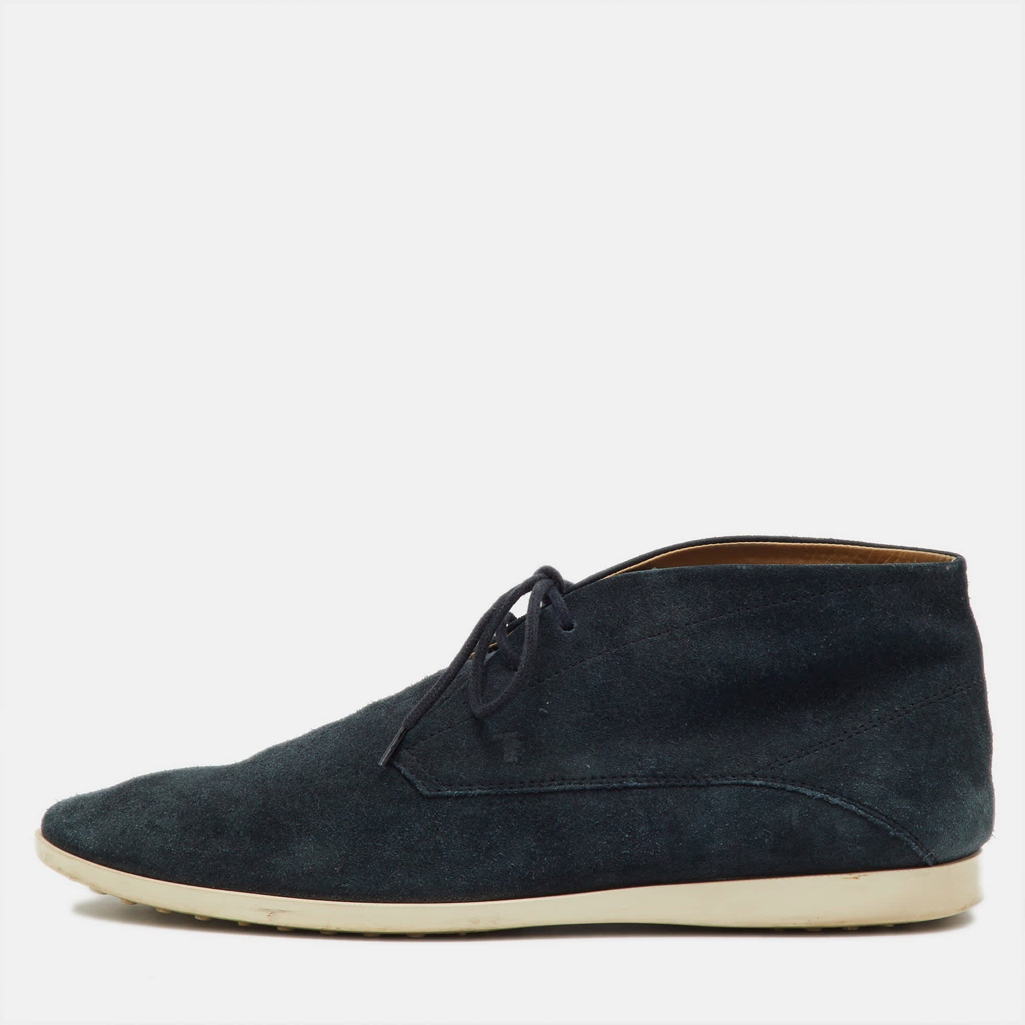Tod's Deep Blue Suede Lace Up Ankle Boots