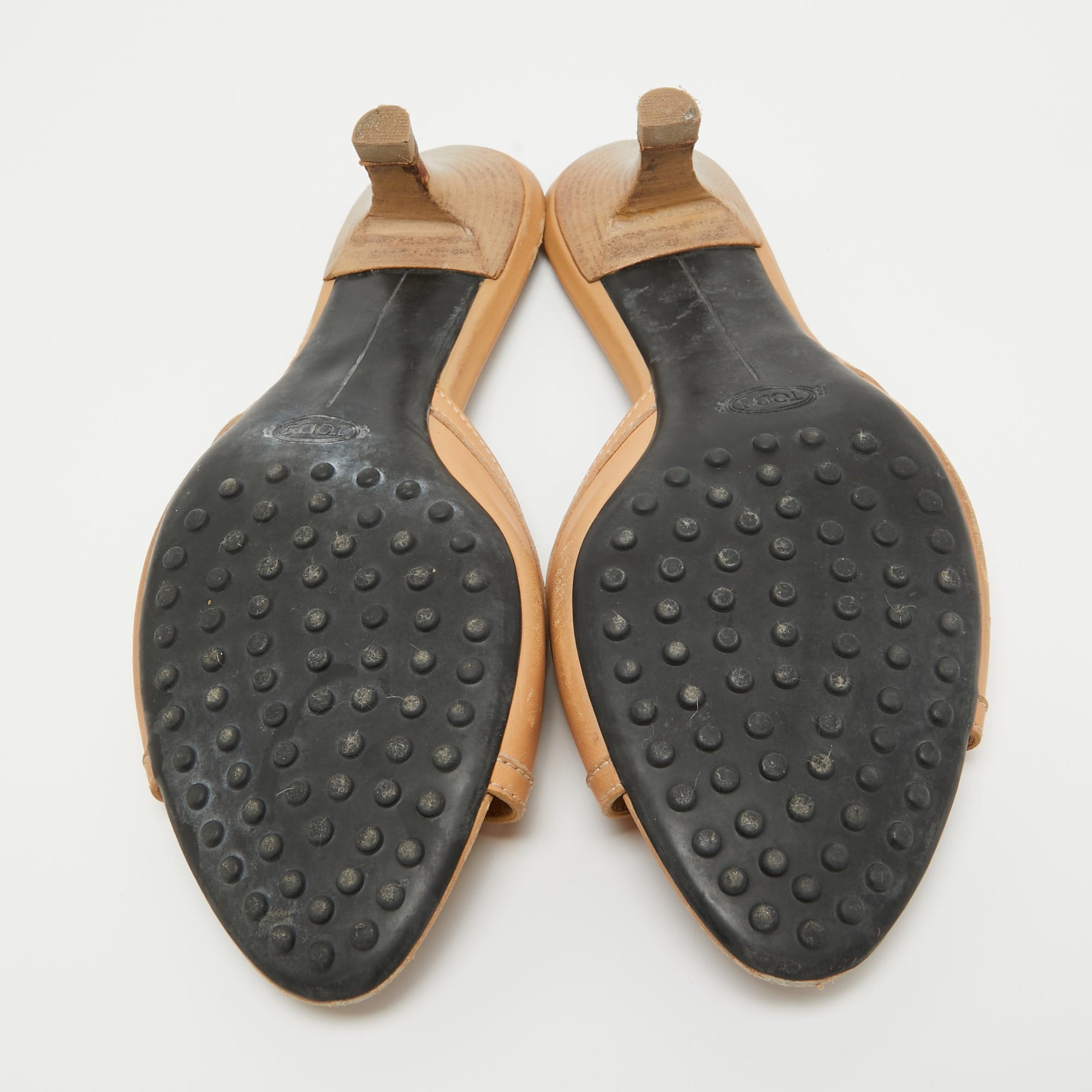 Tod's Beige Leather Bow Slide Sandals