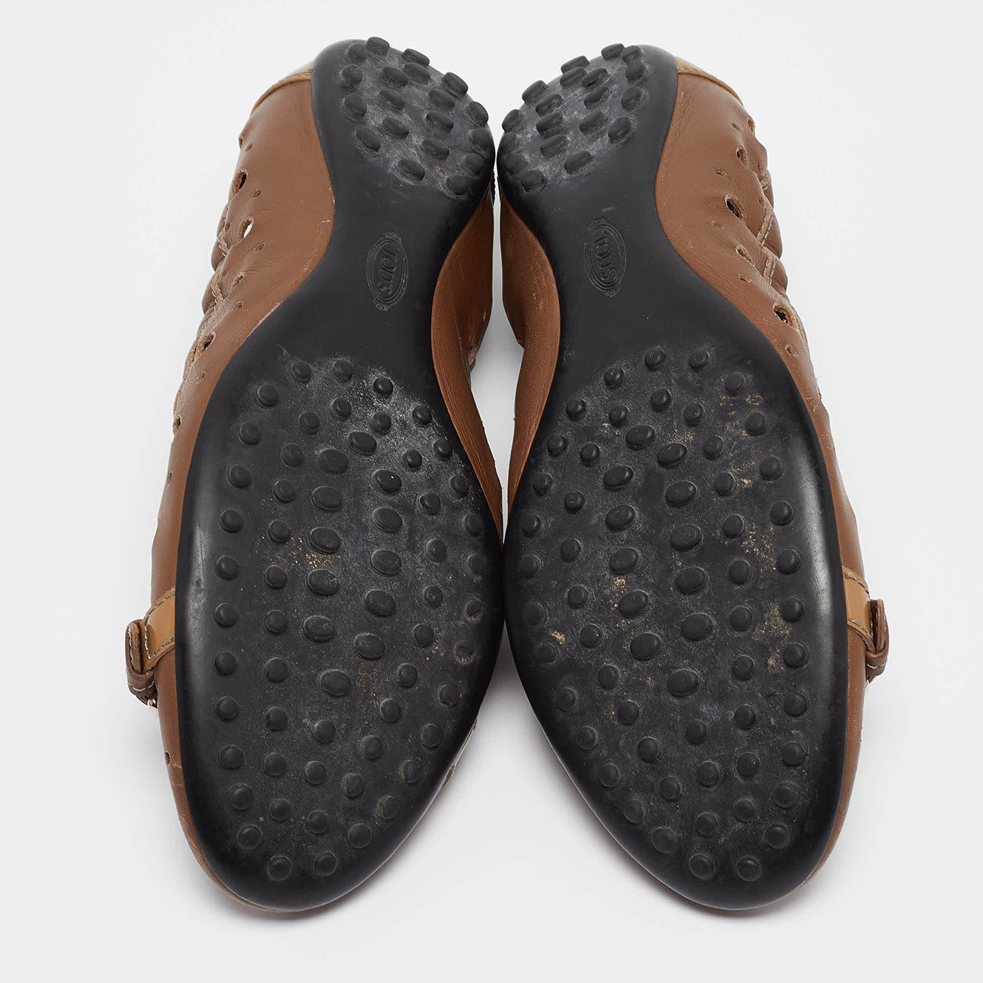 Tod's Brown Laser Cut Leather Scrunch Ballet Flats
