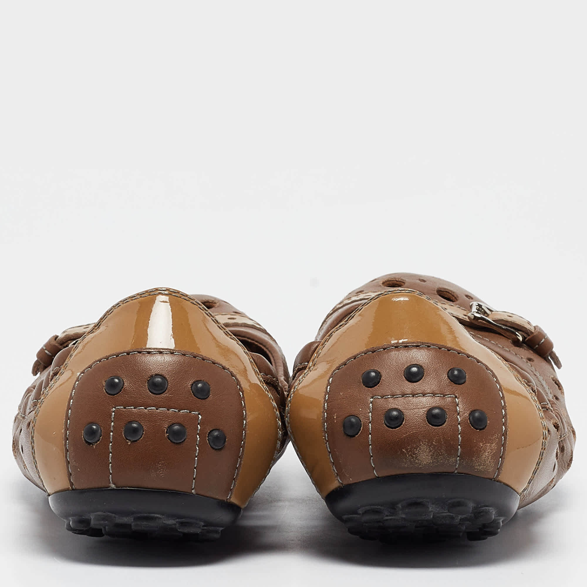 Tod's Brown Laser Cut Leather Scrunch Ballet Flats