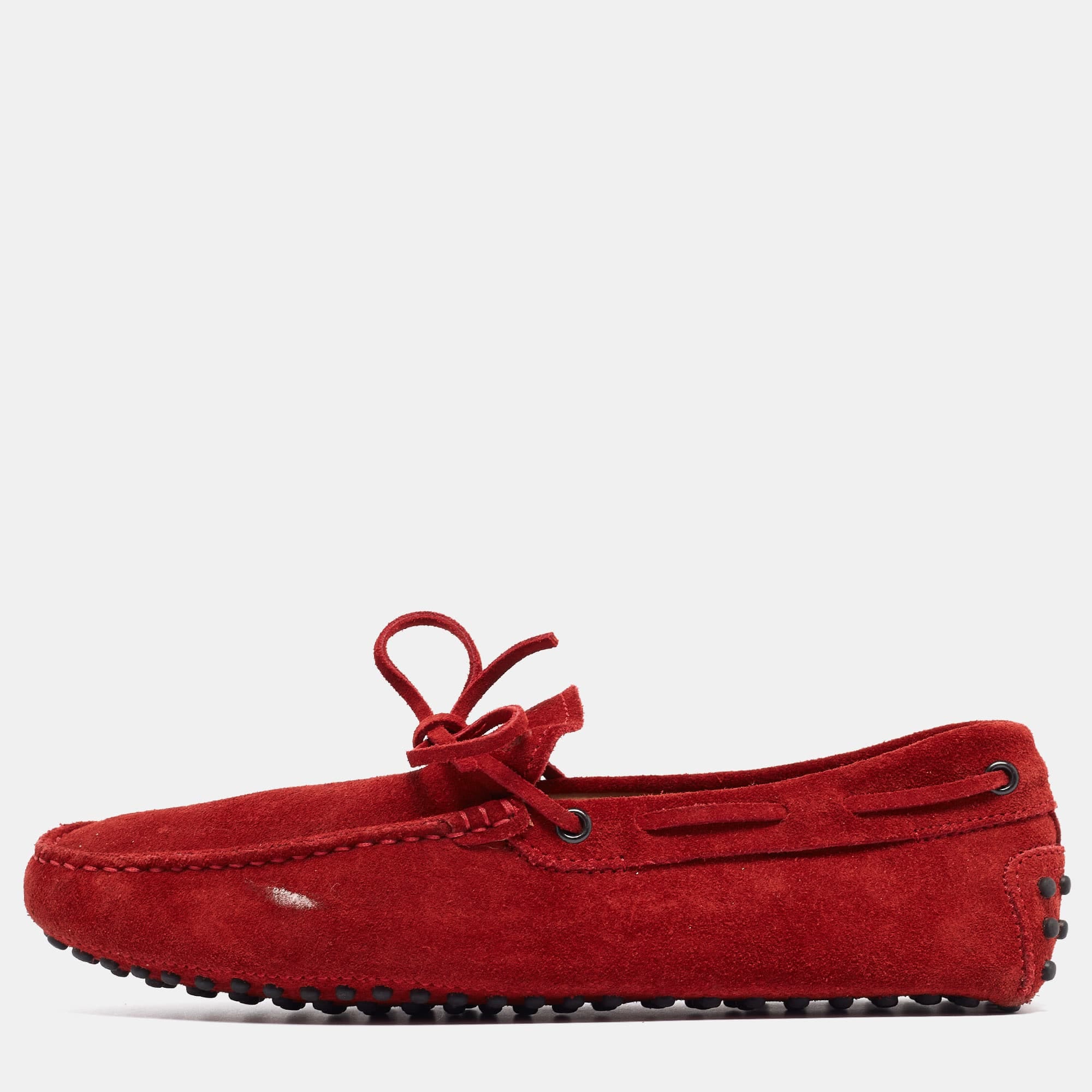 Tod's Red Suede Slip On Loafers