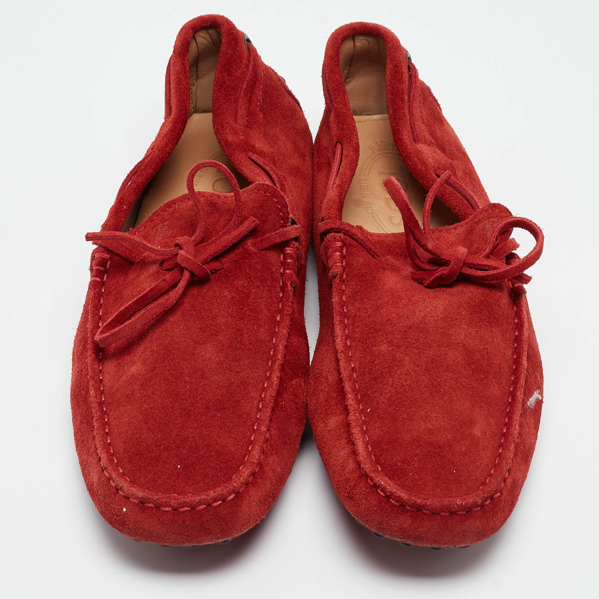 Tod's Red Suede Slip On Loafers