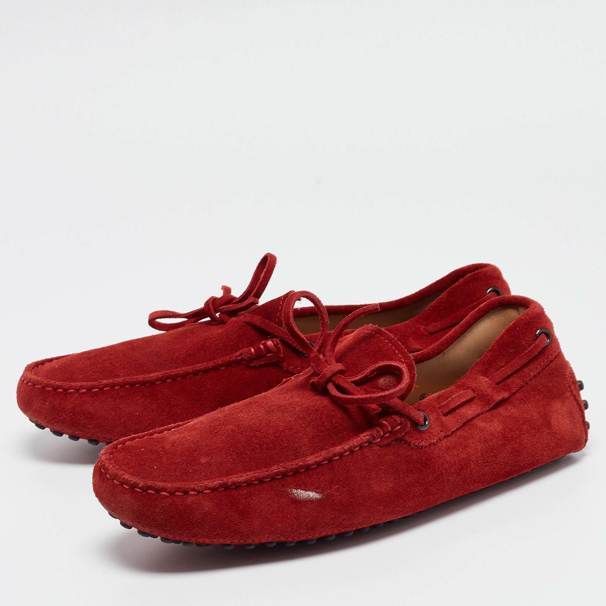 Tod's Red Suede Slip On Loafers