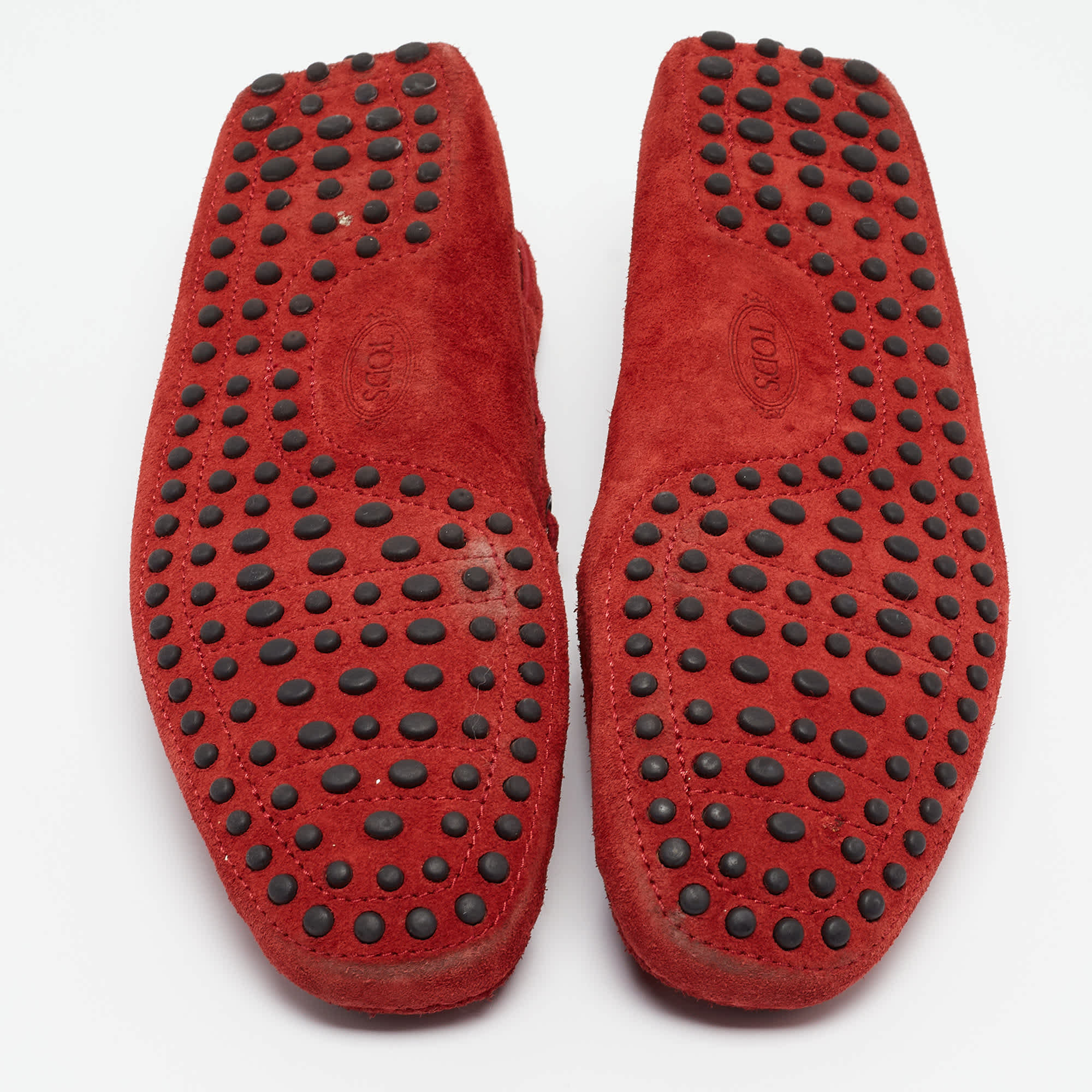 Tod's Red Suede Slip On Loafers