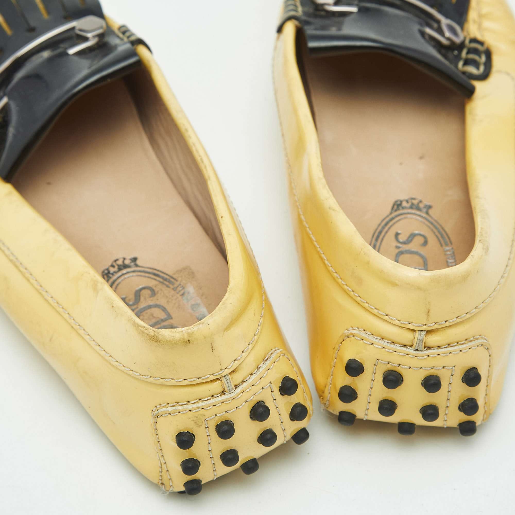 Tod's Yellow/black Patent Leather Pin Fringe Loafers
