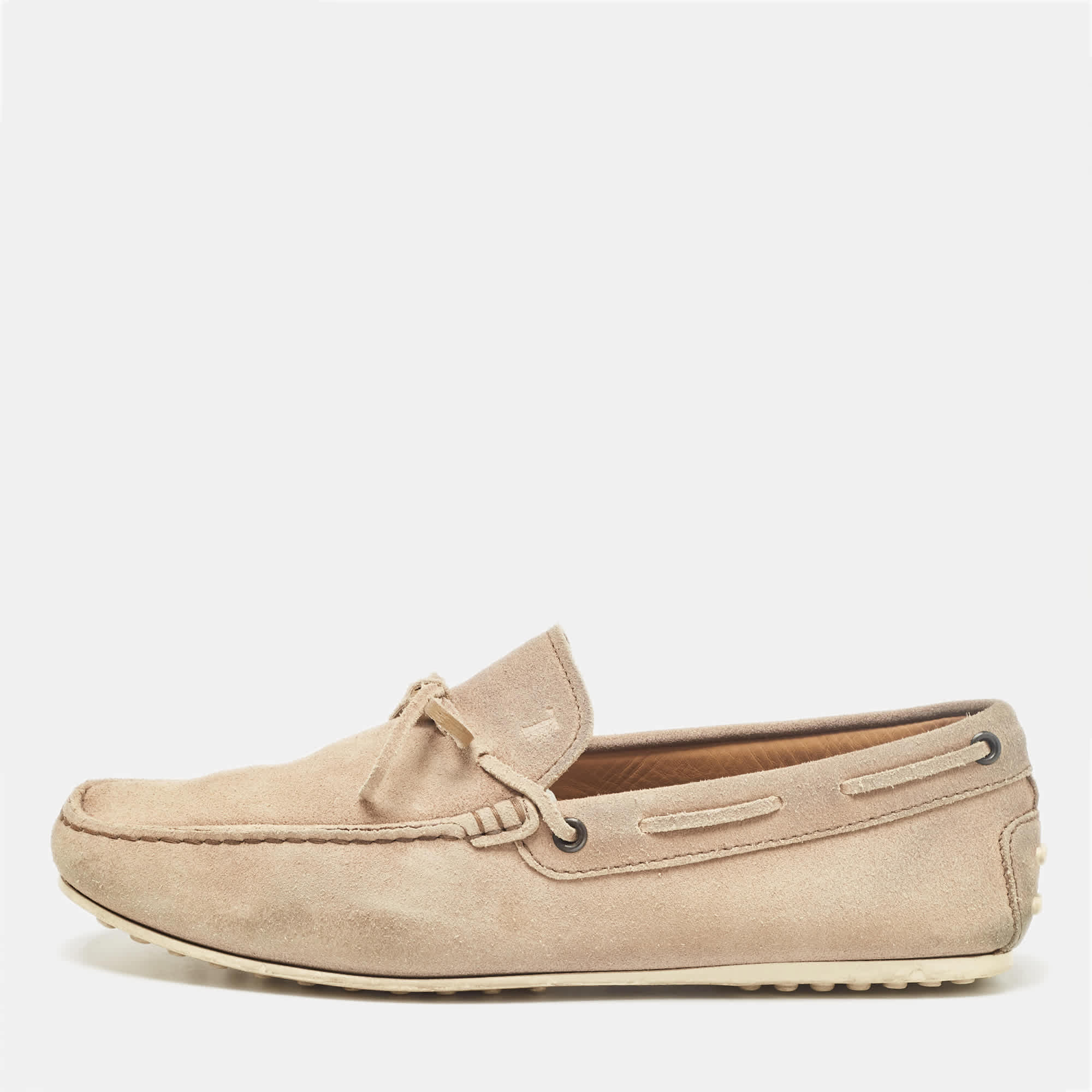 Tod's Beige Suede Bow Loafers